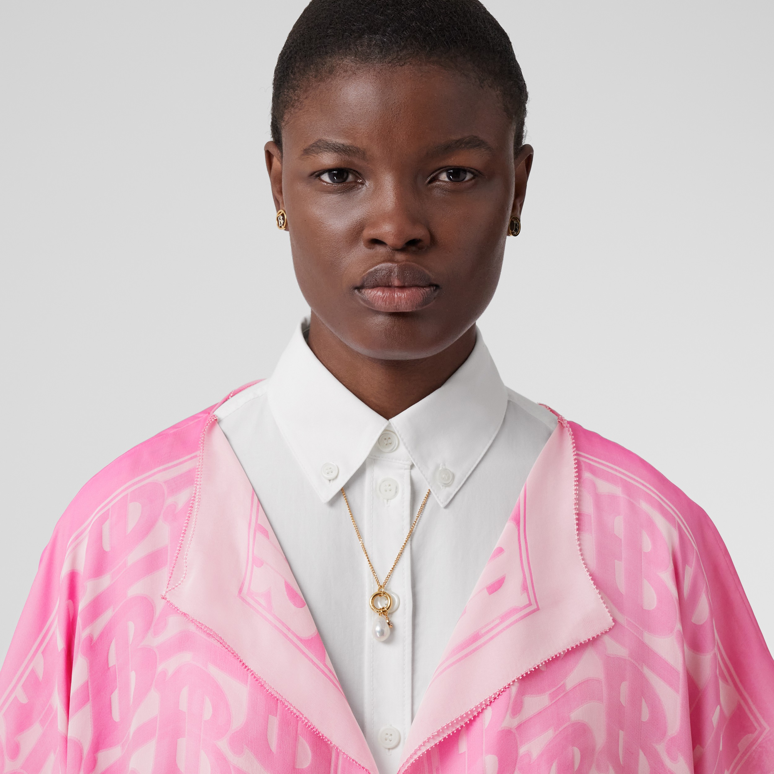 Monogram Silk Chiffon Jacquard Cape in Bubblegum Pink - Women | Burberry® Official - 2