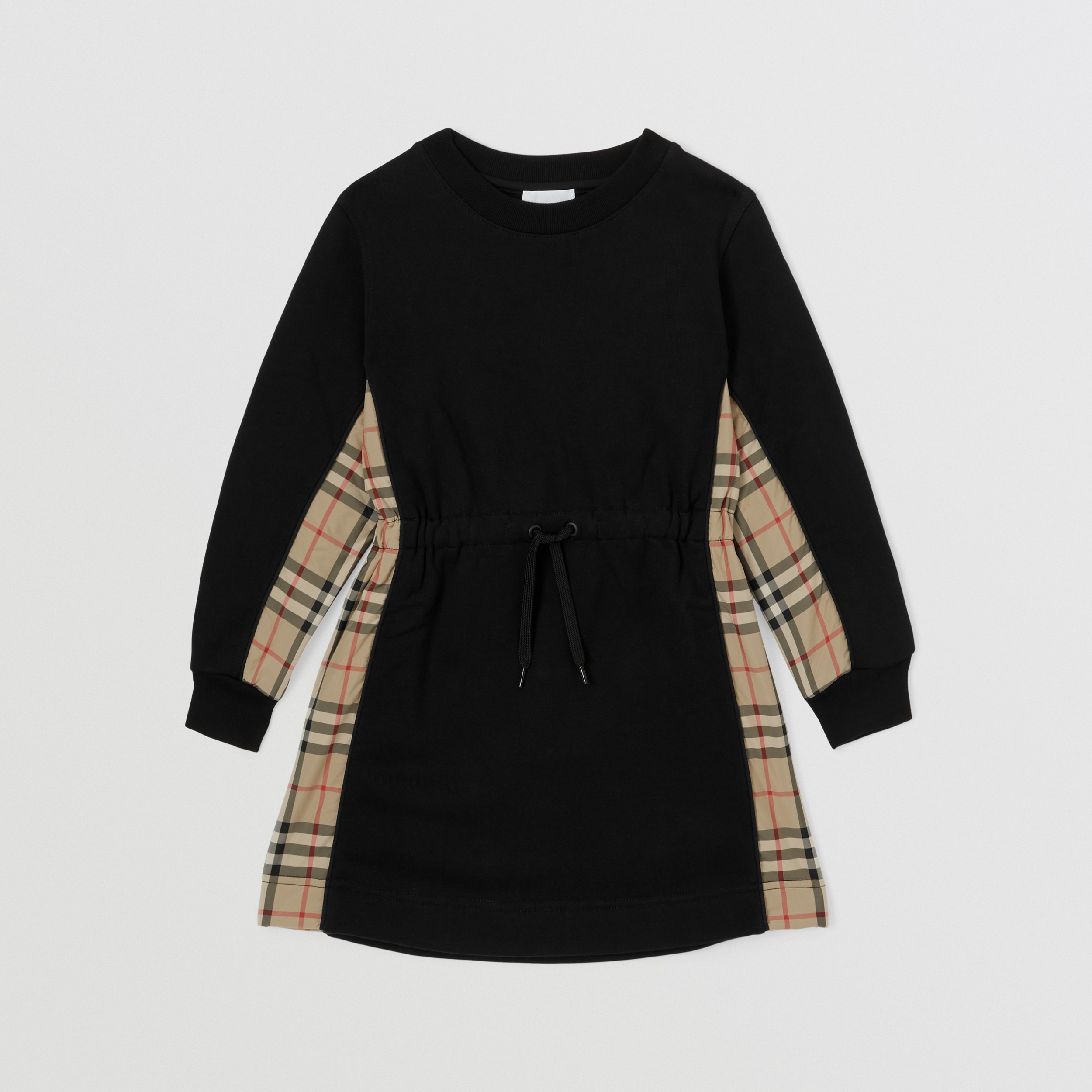 Vintage Check Panel Cotton Sweater Dress in Black | Burberry® Official - 1