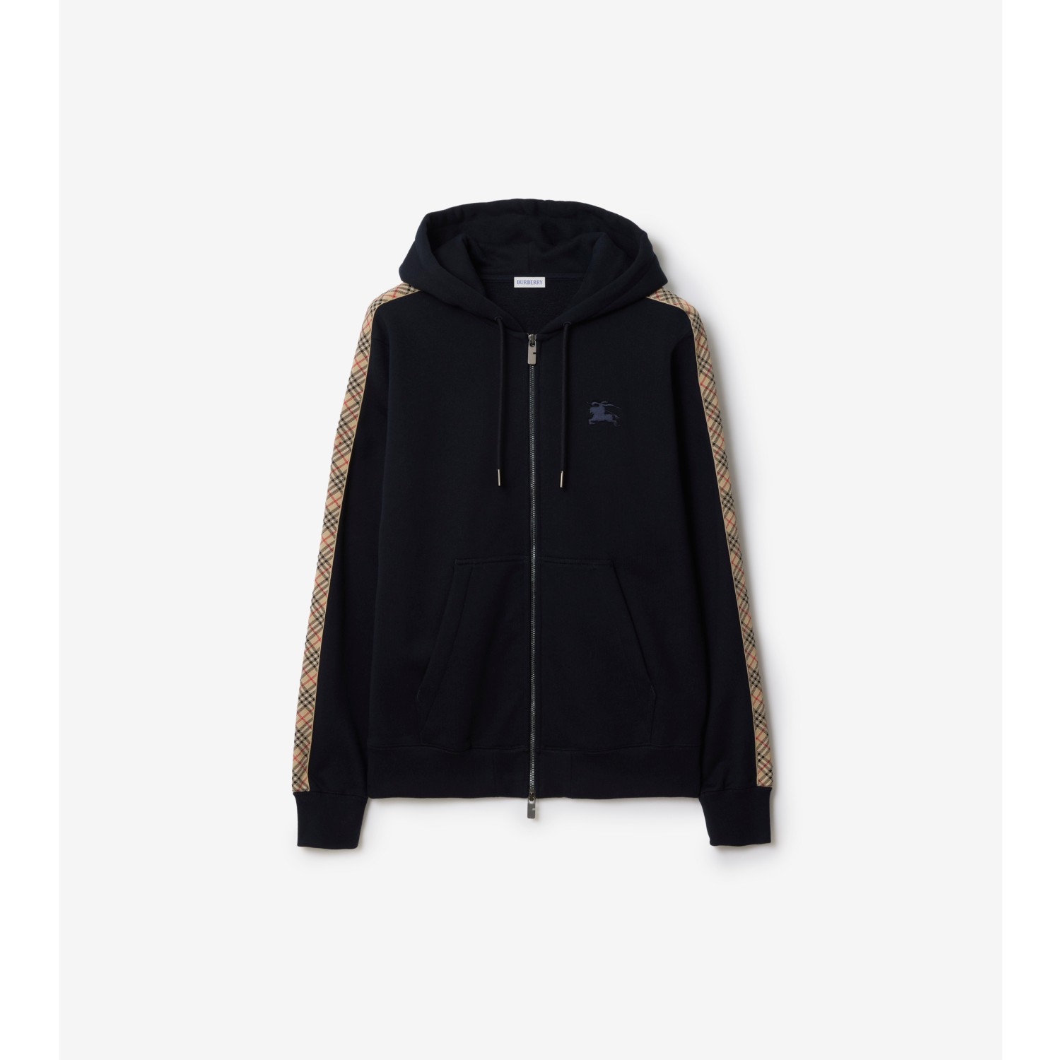 Check Trim Cotton Zip Hoodie