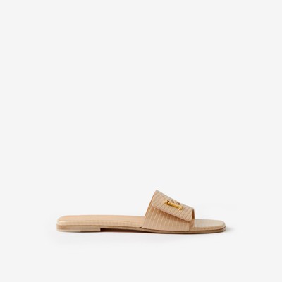 Monogram Motif Leather Slides in Pale Nude - Women | Burberry® Official