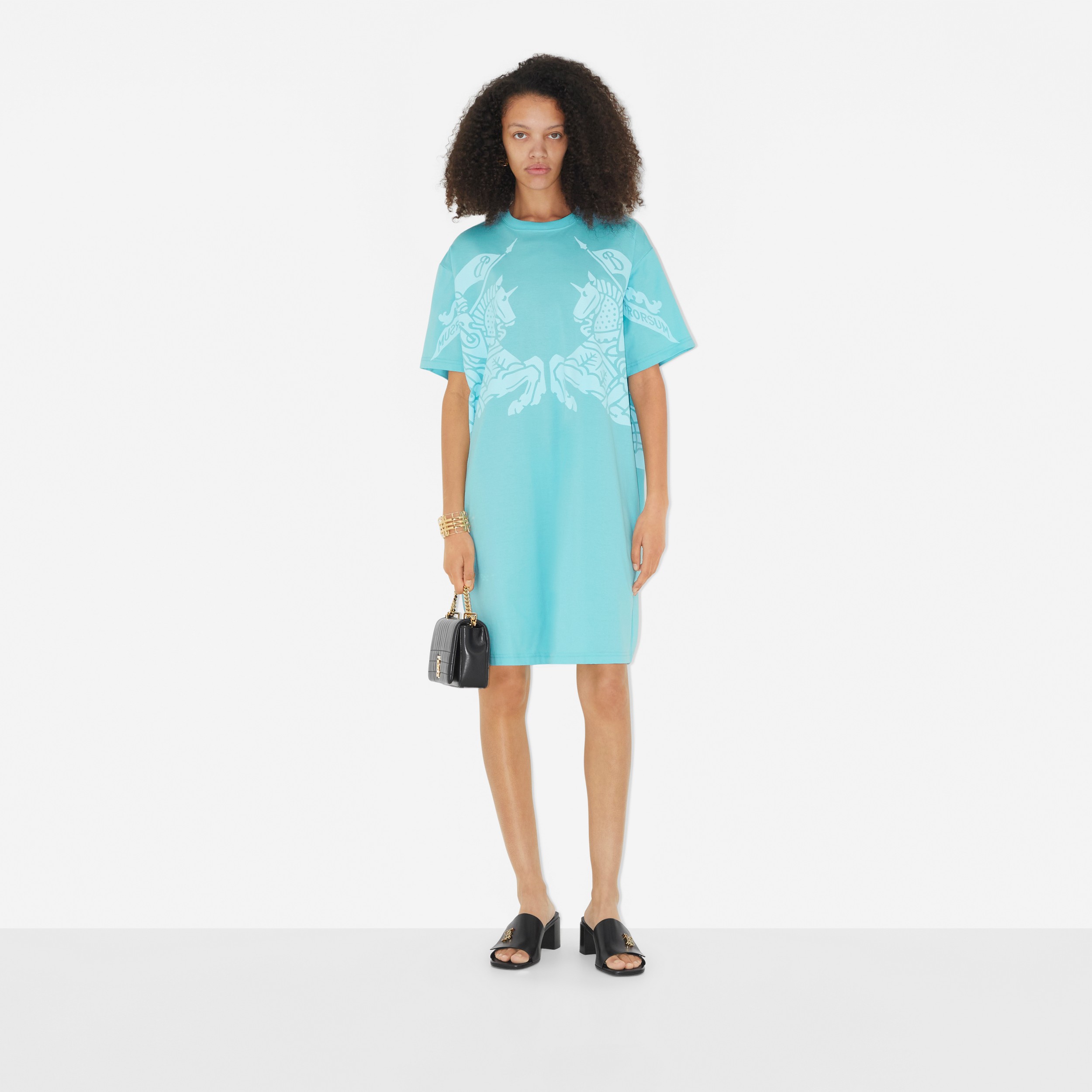 EKD Print Cotton T-shirt Dress in Bright Topaz Blue - Women | Burberry® Official - 2