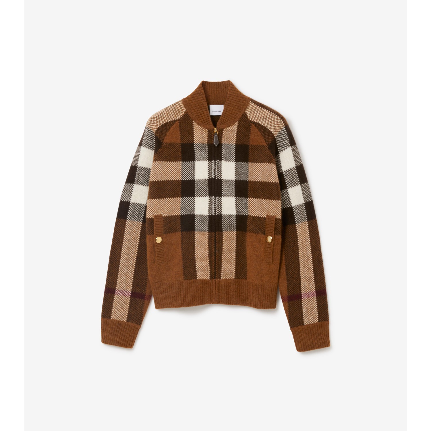 Check Wool Cashmere Bomber Jacket in Dark birch brown - Women | Burberry® Official