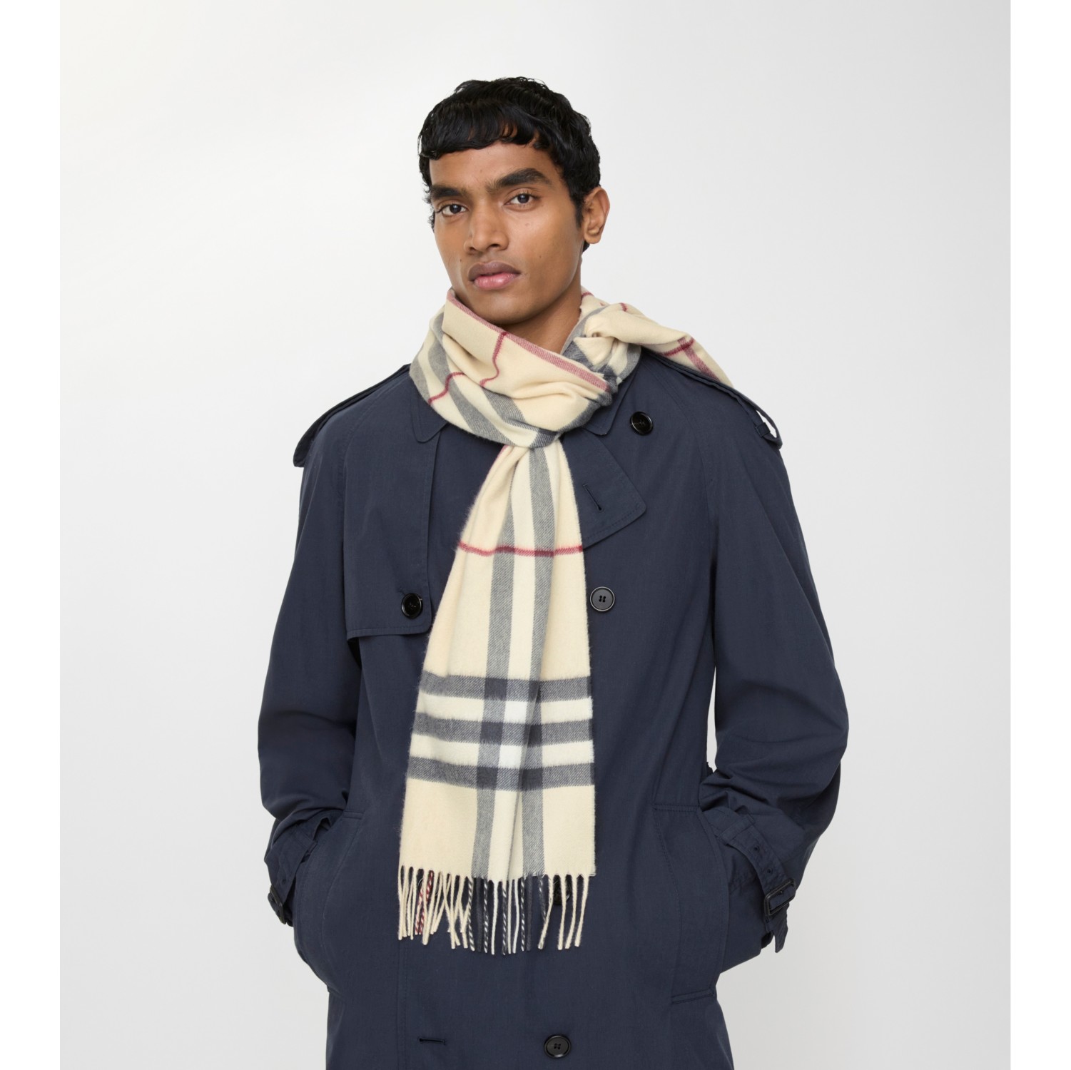 Check Cashmere Scarf in Stone | Burberry® Official