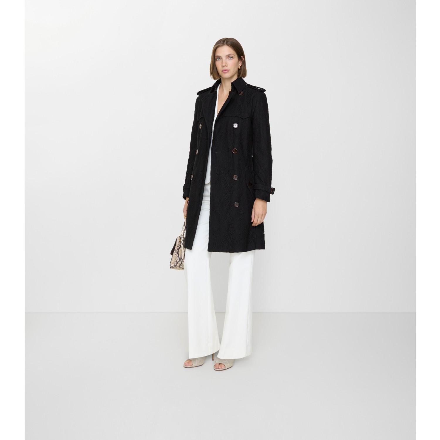 Mid-length Paisley Lace Foxfield Trench Coat in Black - Women