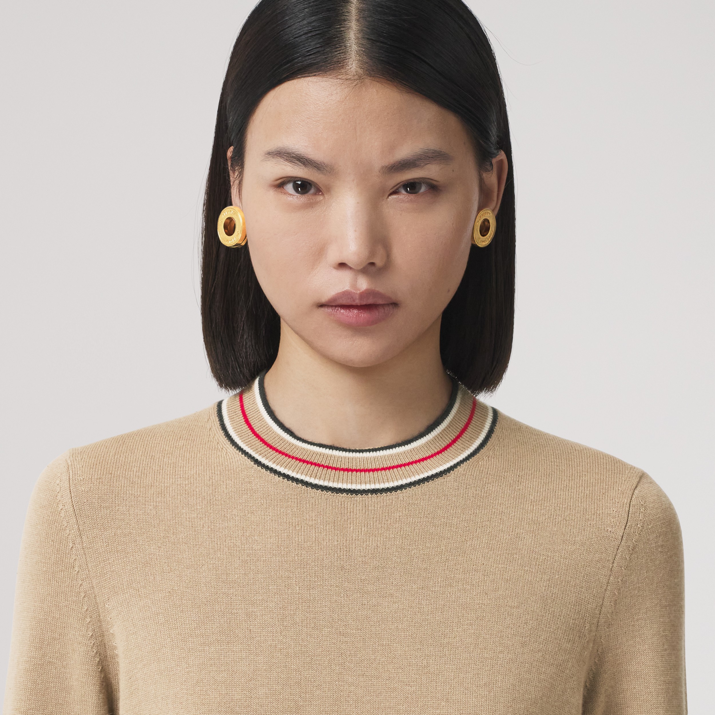 Stripe Detail Cashmere Sweater in Camel - Women | Burberry® Official