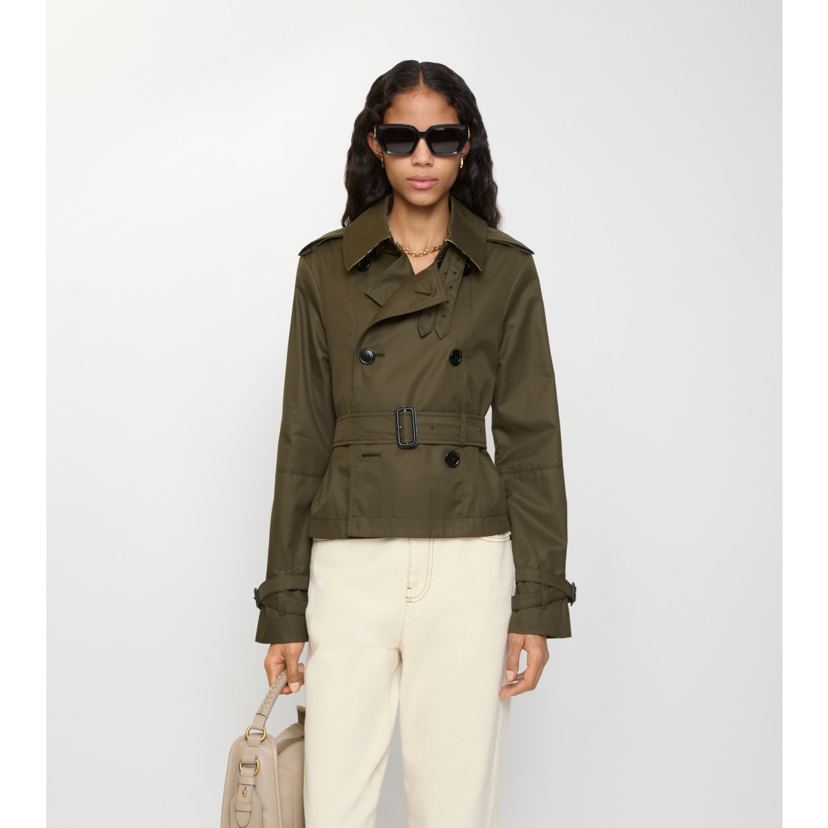  Check Cropped Tropical Gabardine Trench Jacket