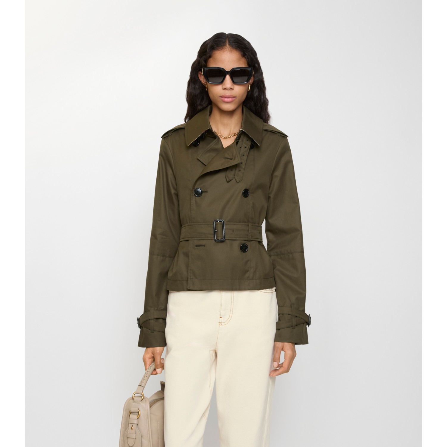 Cropped Tropical Gabardine Trench Jacket in Juniper green - Women, Cotton | Burberry® Official