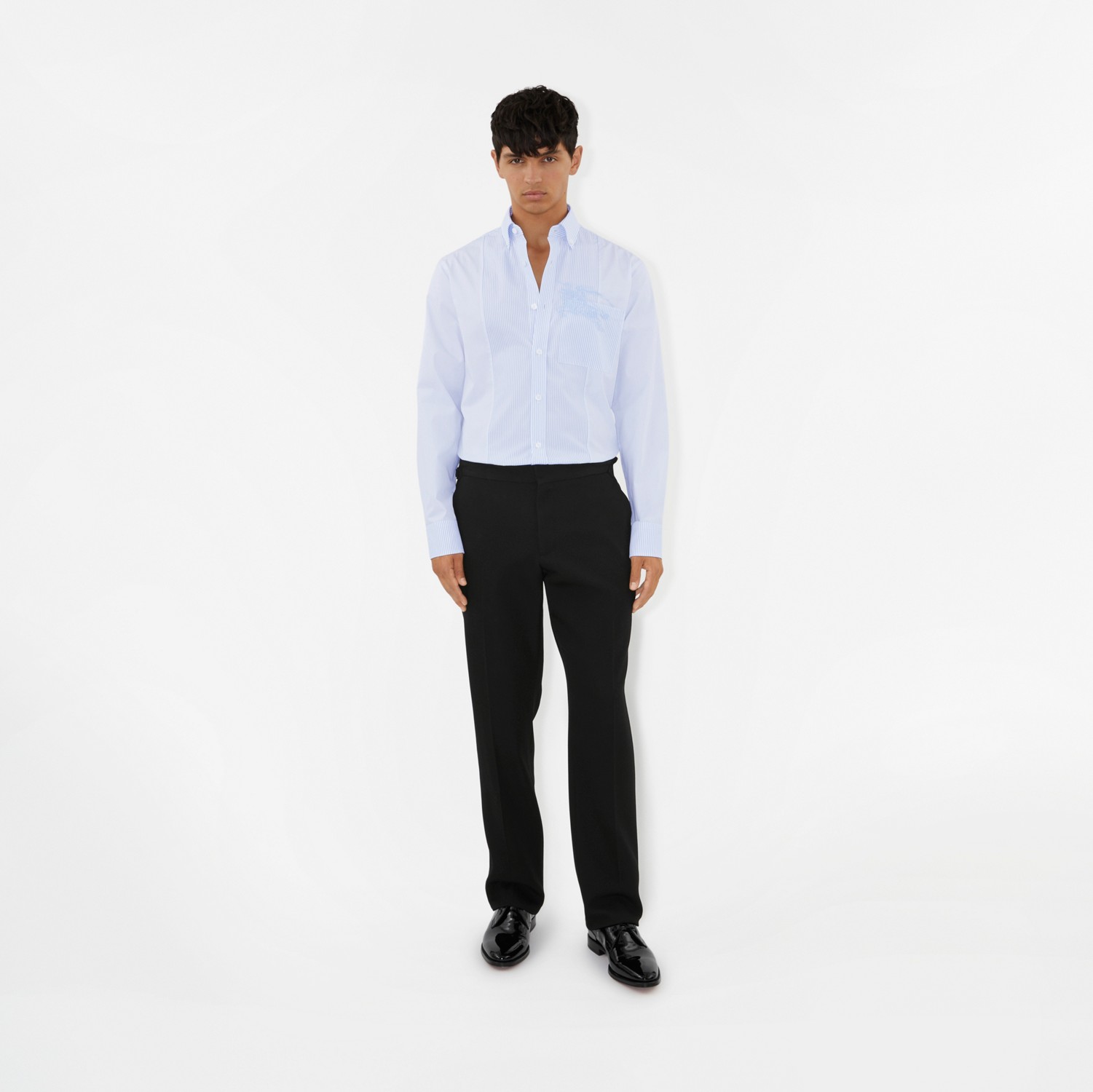 Camicia dalla vestibilità slim in cotone con EKD e monogramma (Blu) - Uomo | Sito ufficiale Burberry®