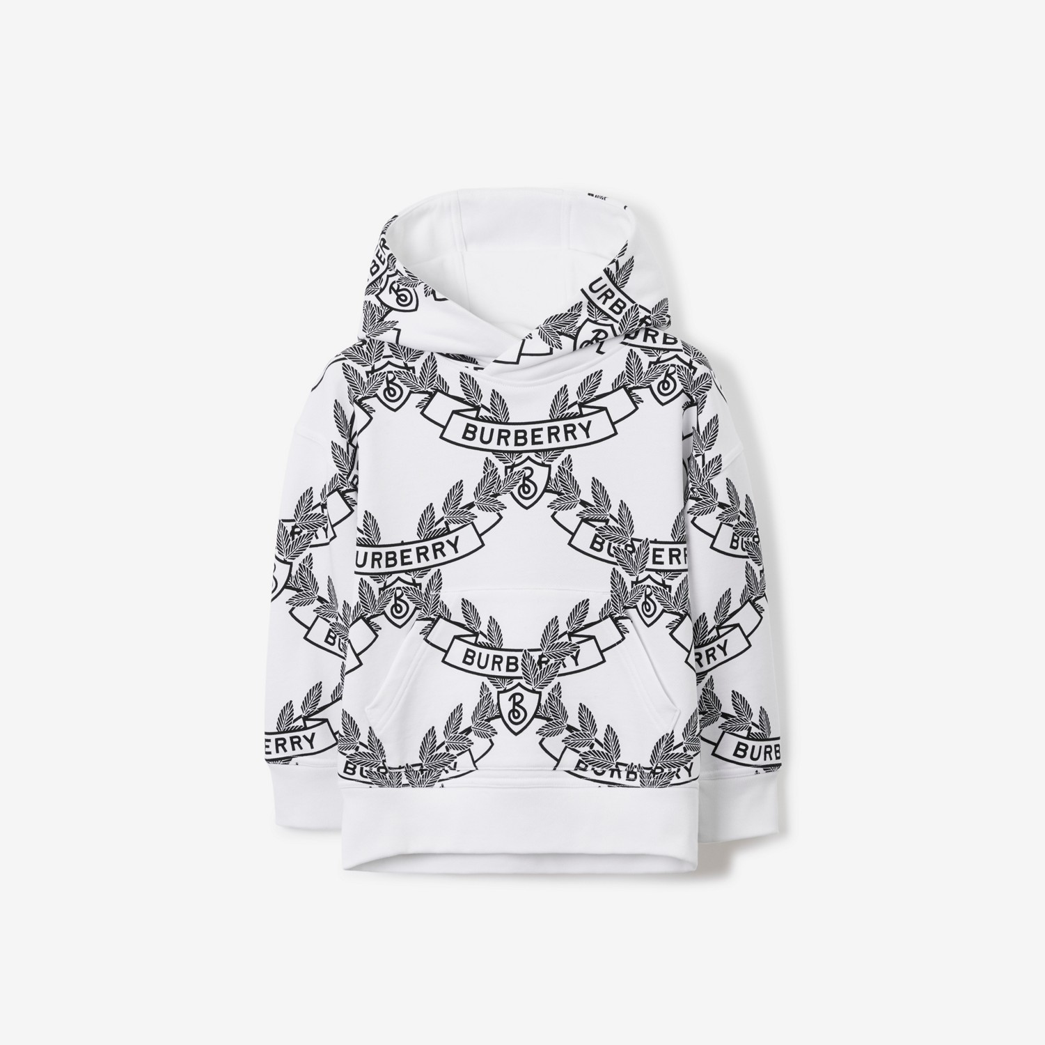 Blusa de moletom com capuz em algodão com emblema de folha de carvalho (Branco/preto) | Burberry® oficial