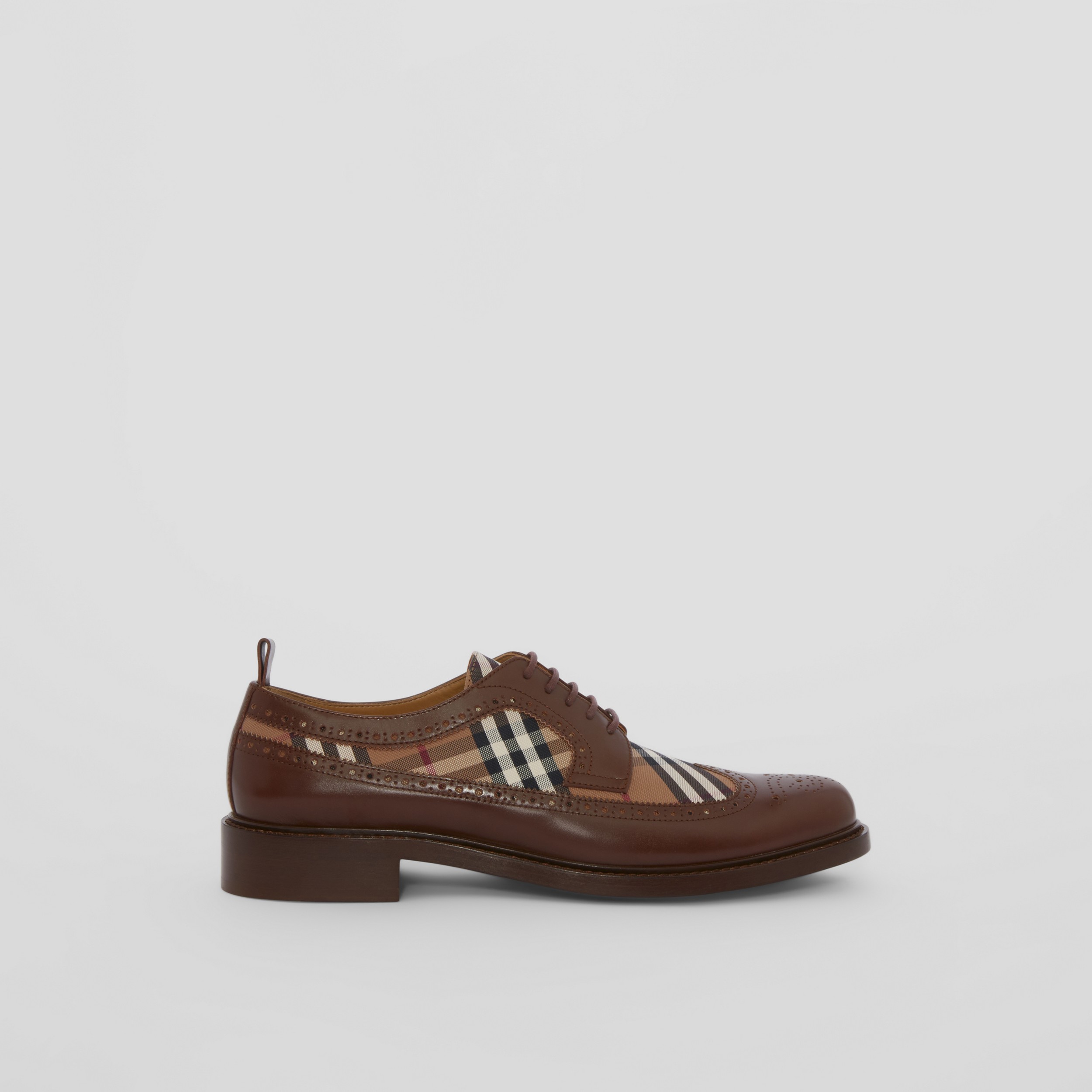 Vintage Check Panel Leather Derby Shoes in Deep Bark Brown - Men | Burberry® Official - 1
