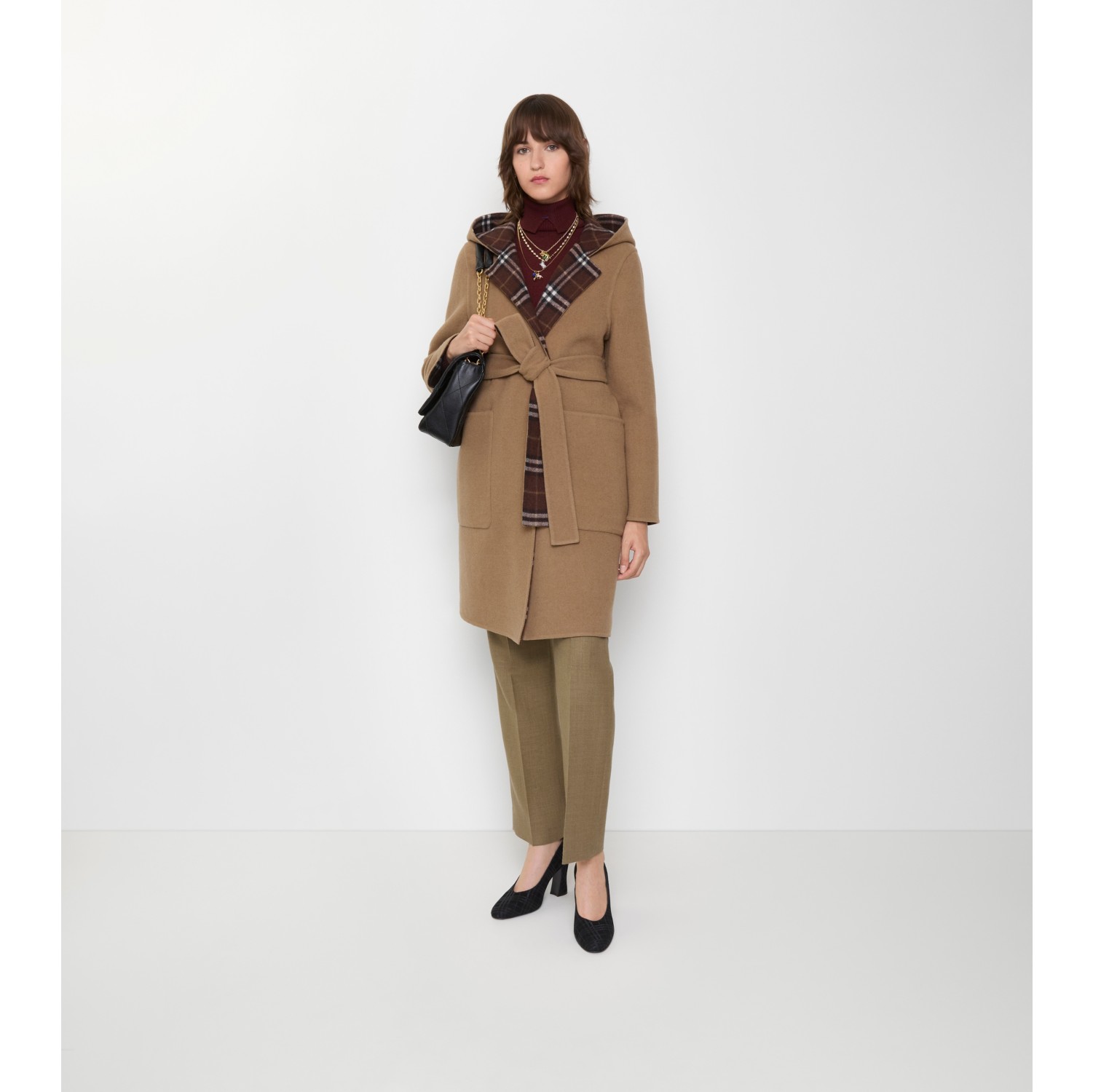 Reversible Wool Hooded Wrap Coat