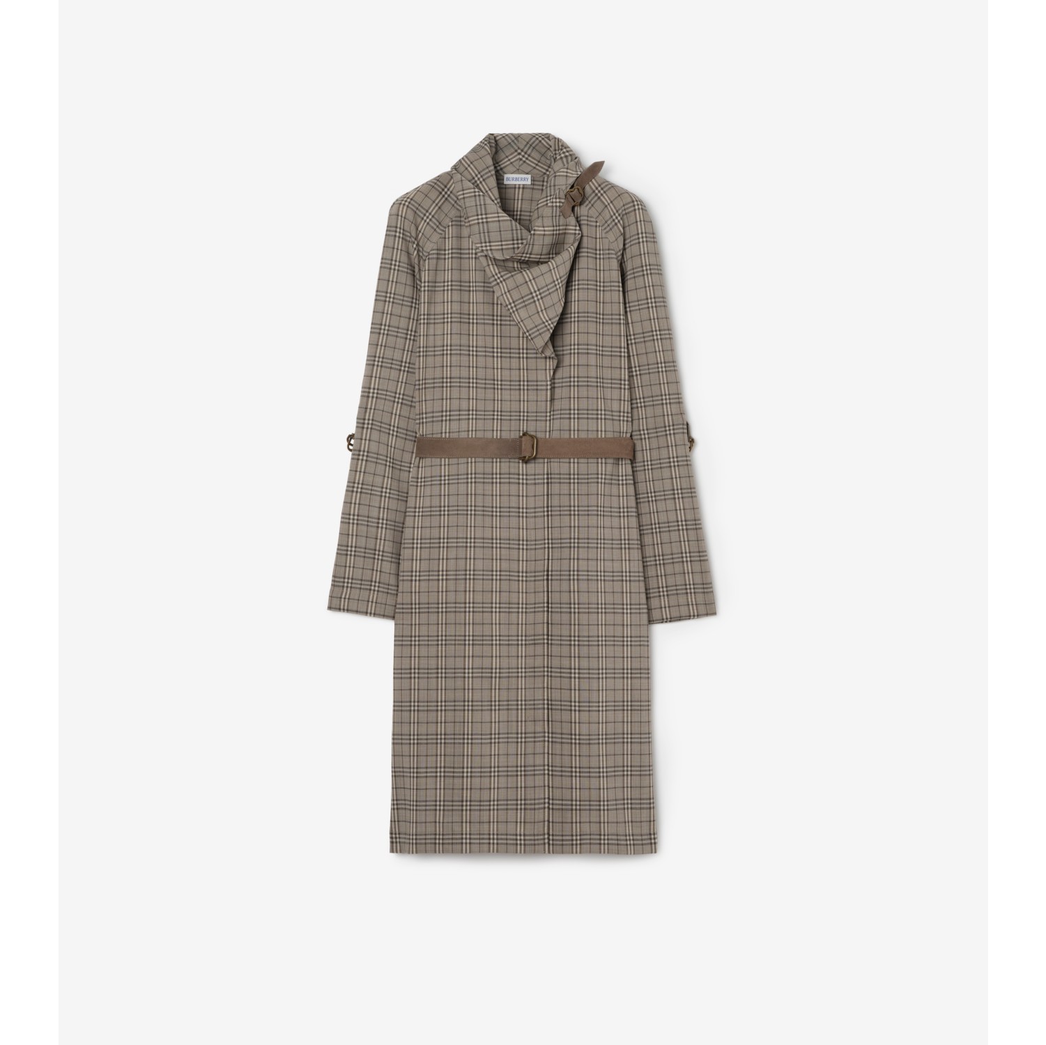 Scarf Collar Check Wool Dress