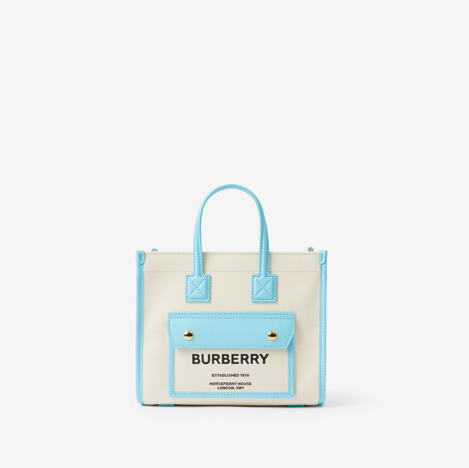 Mini Freya Tote in Natural/cool Sky Blue - Women | Burberry® Official