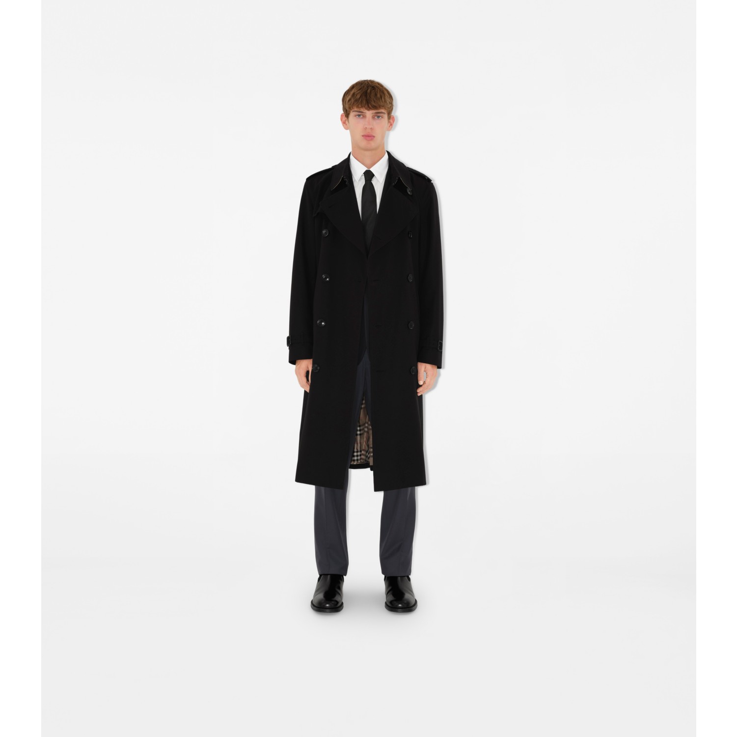 Long Kensington Heritage Trench Coat in Black Men Cotton Gabardine Burberry Official