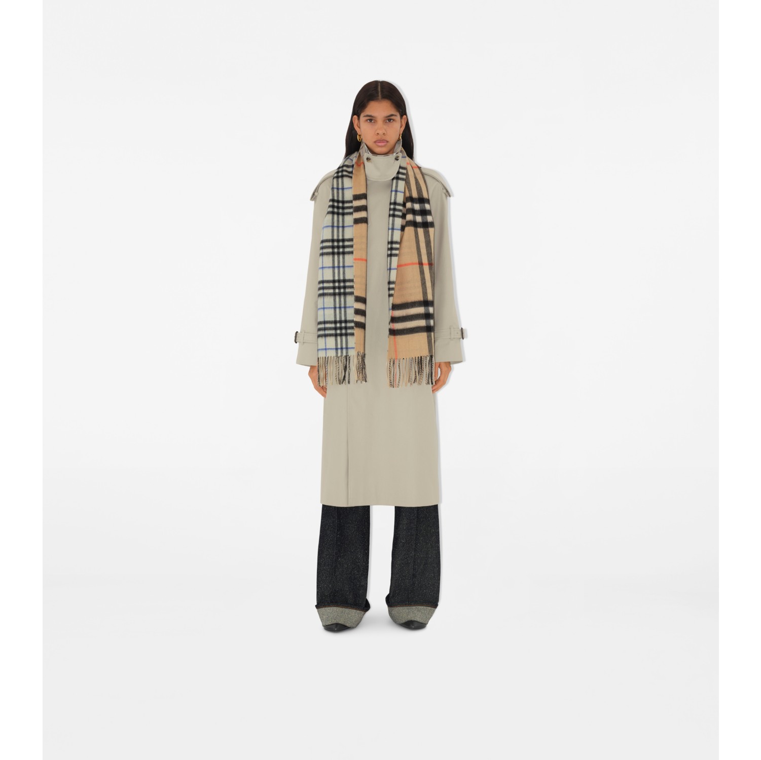 Reversible Contrast Check Cashmere Scarf