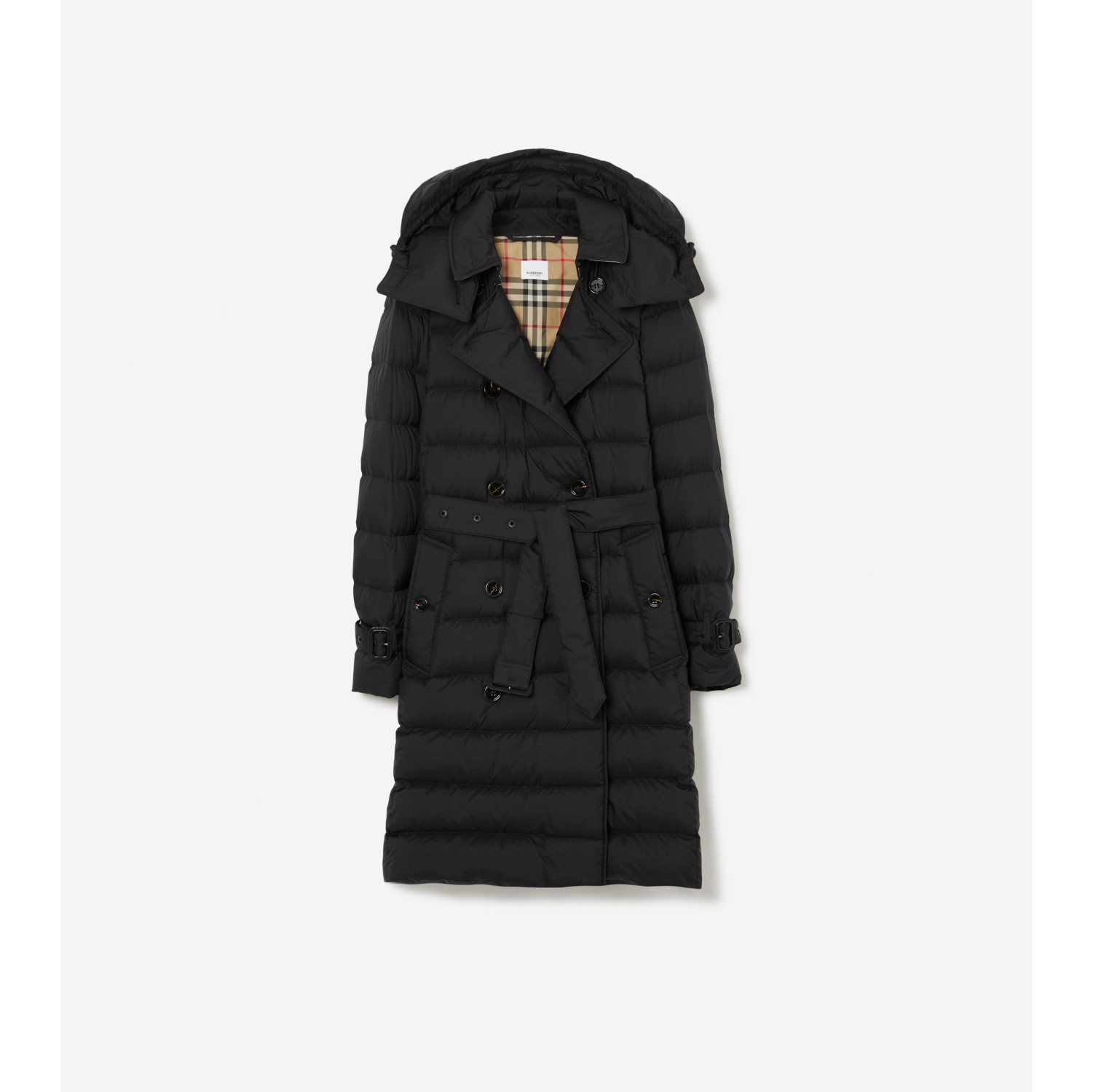 Mid-length Nylon Puffer Coat in Black - Women