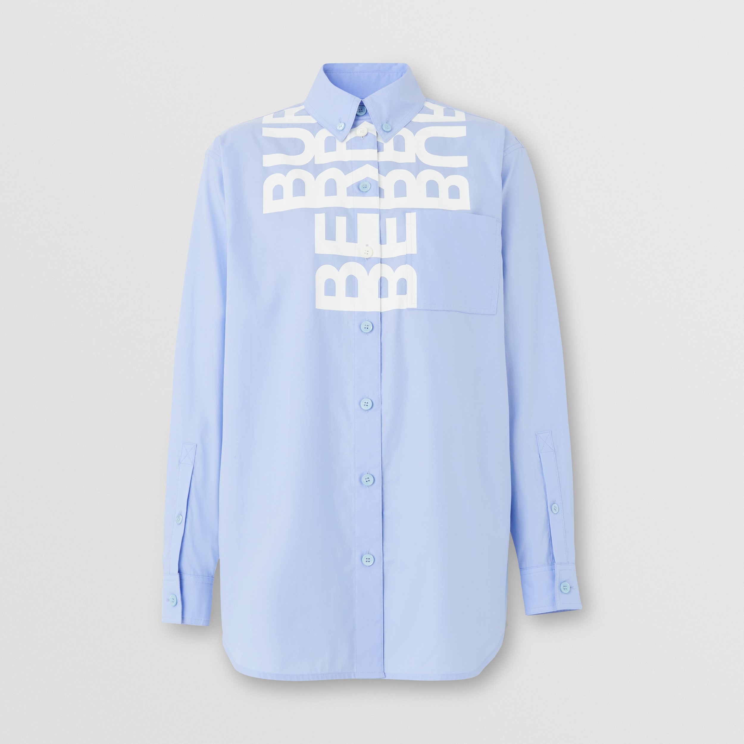 Logo Print Cotton Oxford Oversized Shirt in Light Porcelain Blue - Women | Burberry® Official - 4