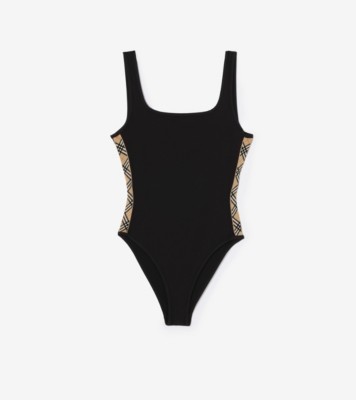 Check Trim Swimsuit in Black - Women, Nylon | Burberry® Official