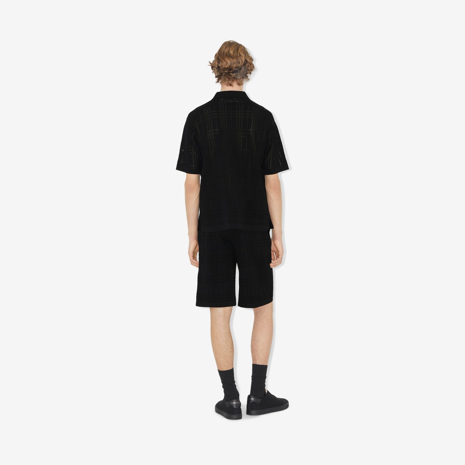 Oversize-Poloshirt aus technischer Baumwolle in Check (Schwarz) - Herren | Burberry®