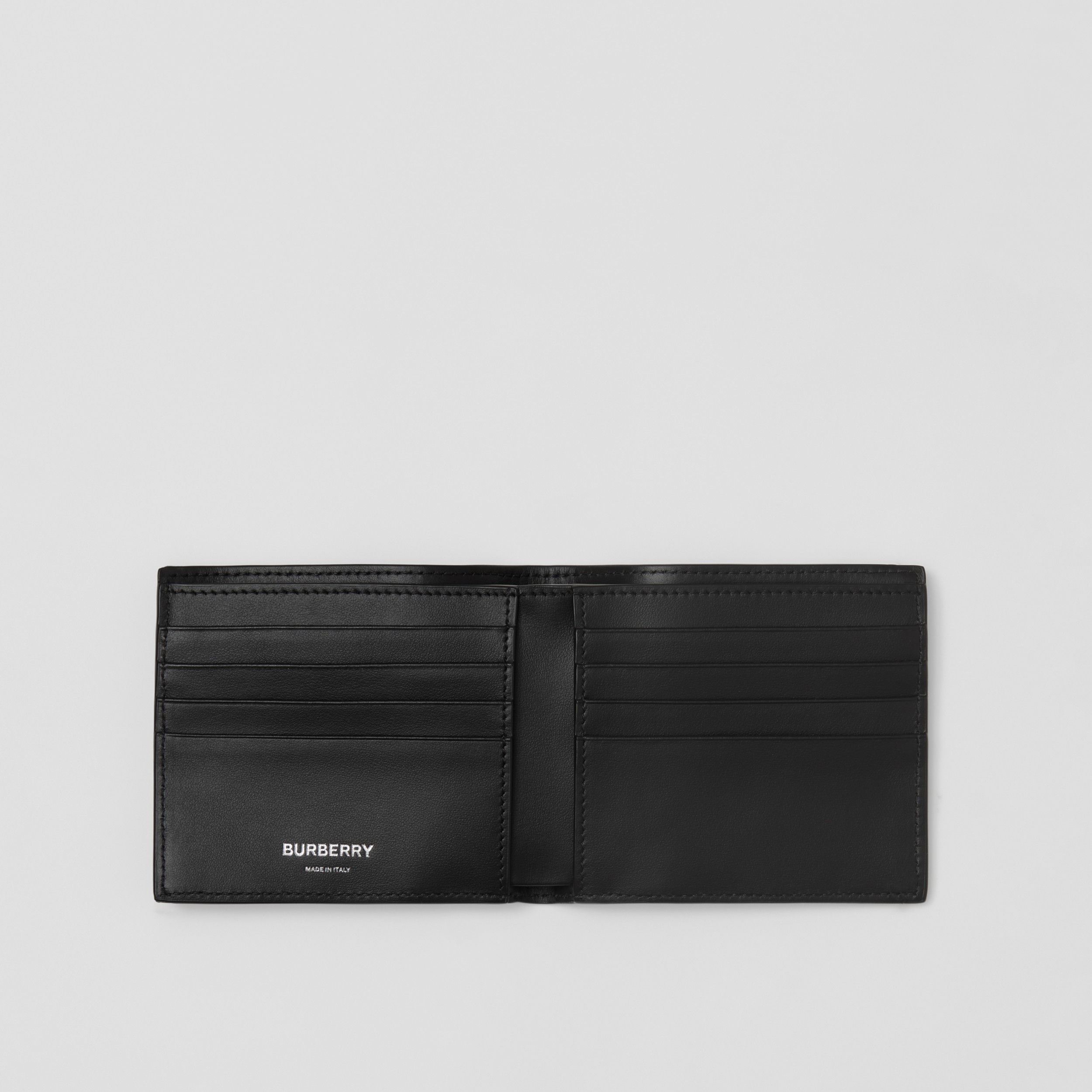 Embossed Check Leather Bifold Wallet in Black | Burberry® Official