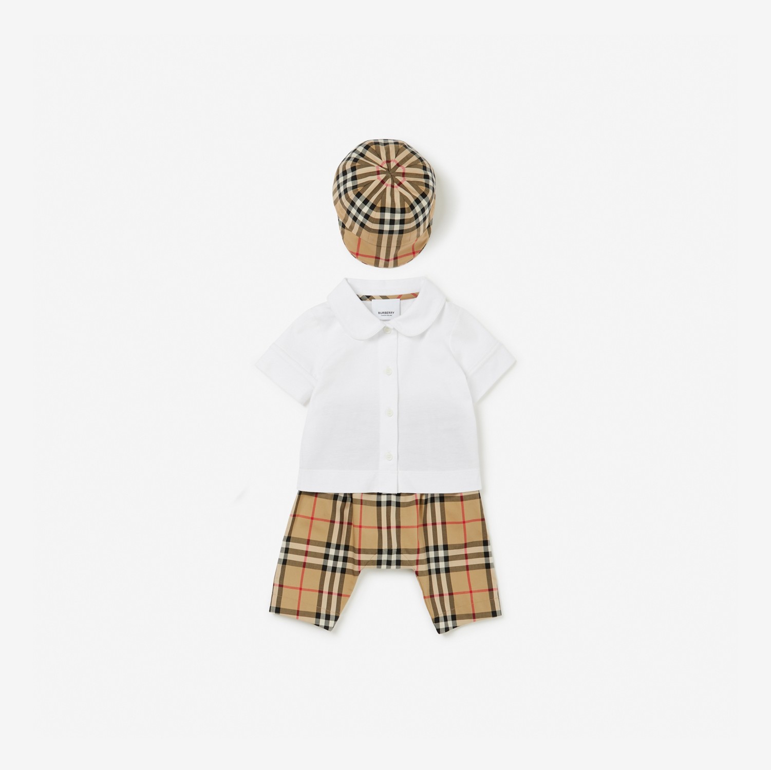 Check Cotton Three-piece Baby Gift Set in Archive Beige - Children | Burberry® Official