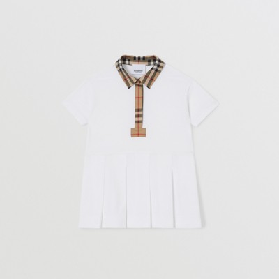 Shop Burberry Childrens Vintage Check Trim Cotton Piqué Polo Shirt Dress In White