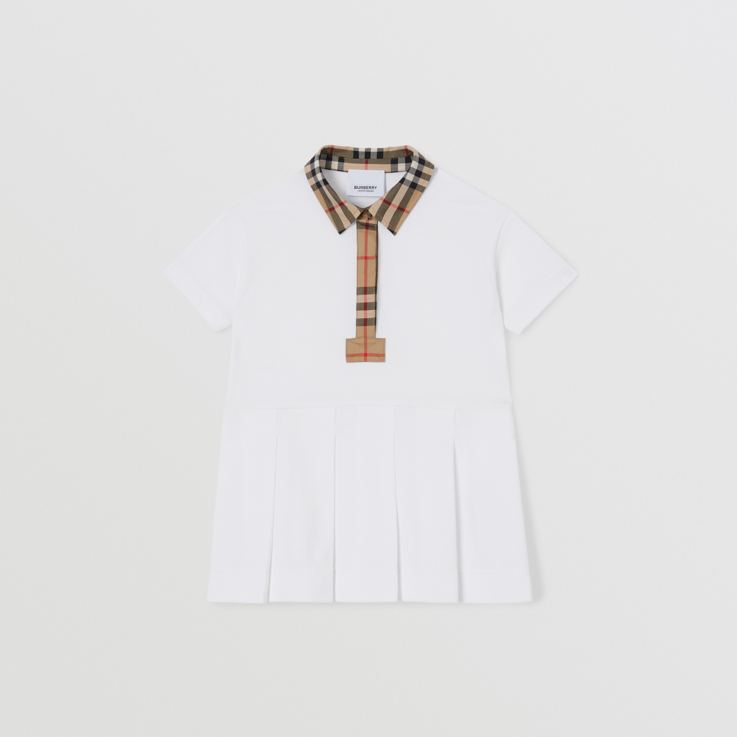 Vintage Check Trim Cotton Piqué Polo Shirt Dress in White - Children | Burberry® Official - 1