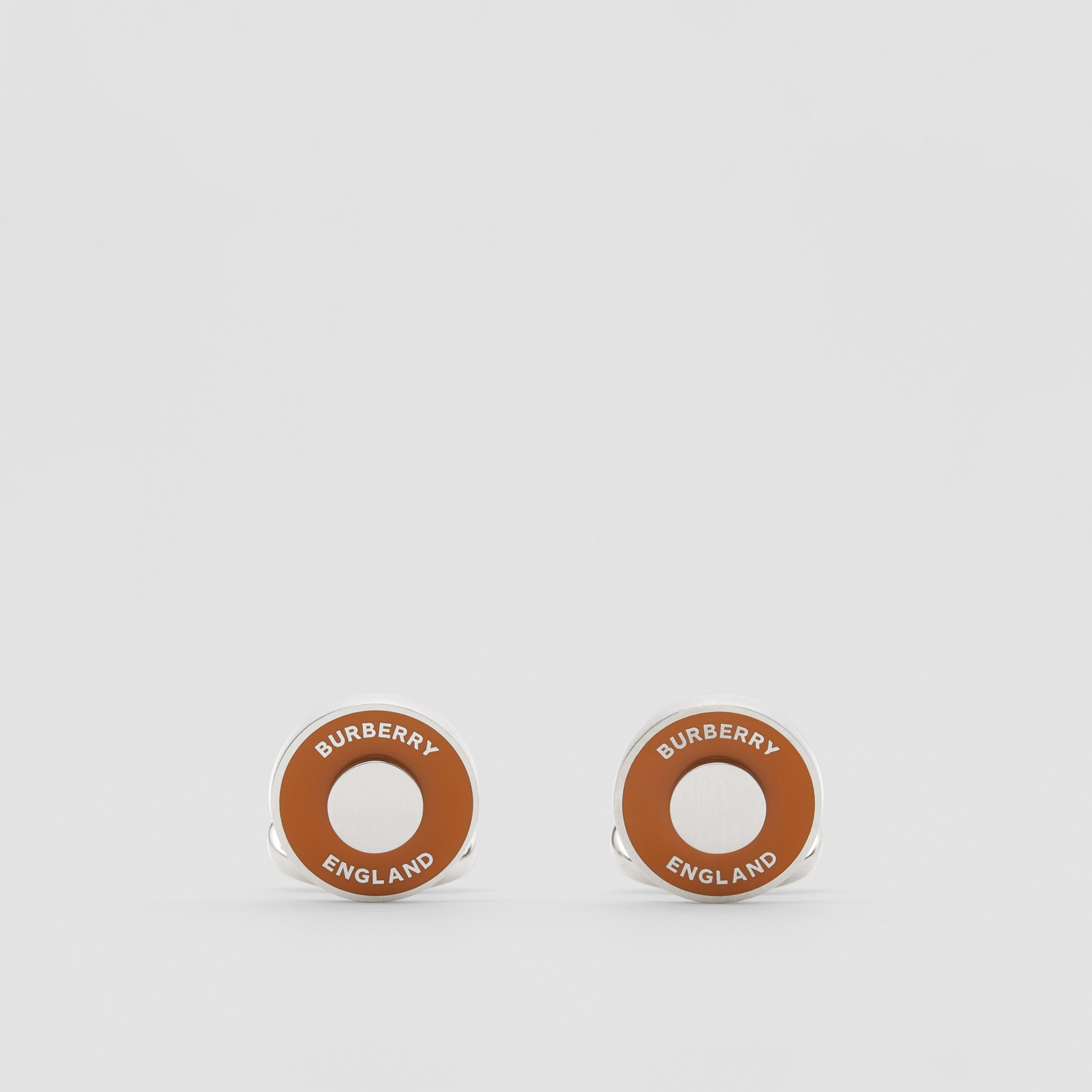 Logo Graphic Enamel and Palladium-plated Cufflinks in Palladium/orange - Men | Burberry® Official - 1