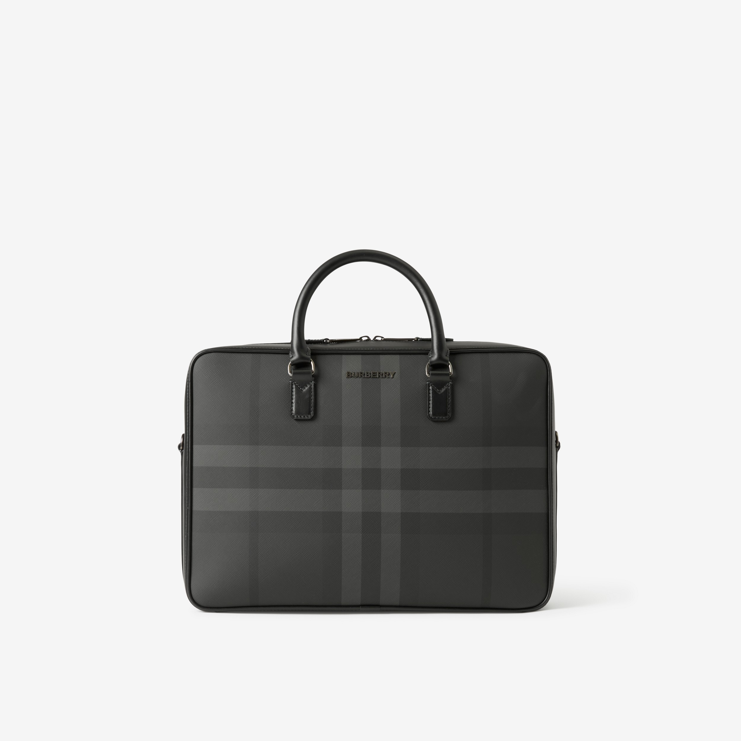 Charcoal Check and Leather Briefcase | Burberry® Official - 1