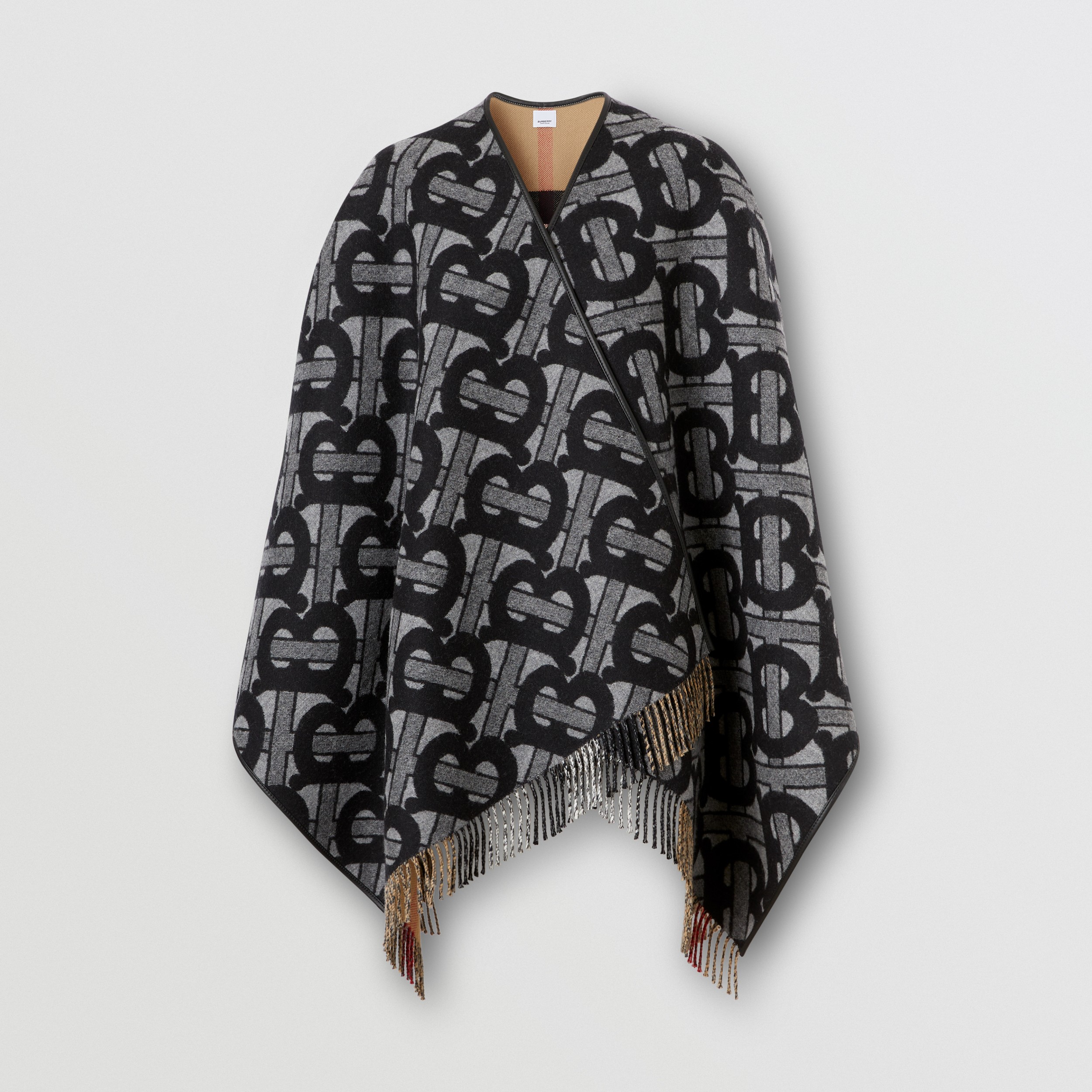 Monogram Wool Cashmere Jacquard Cape in Graphite - Women | Burberry® Official - 4