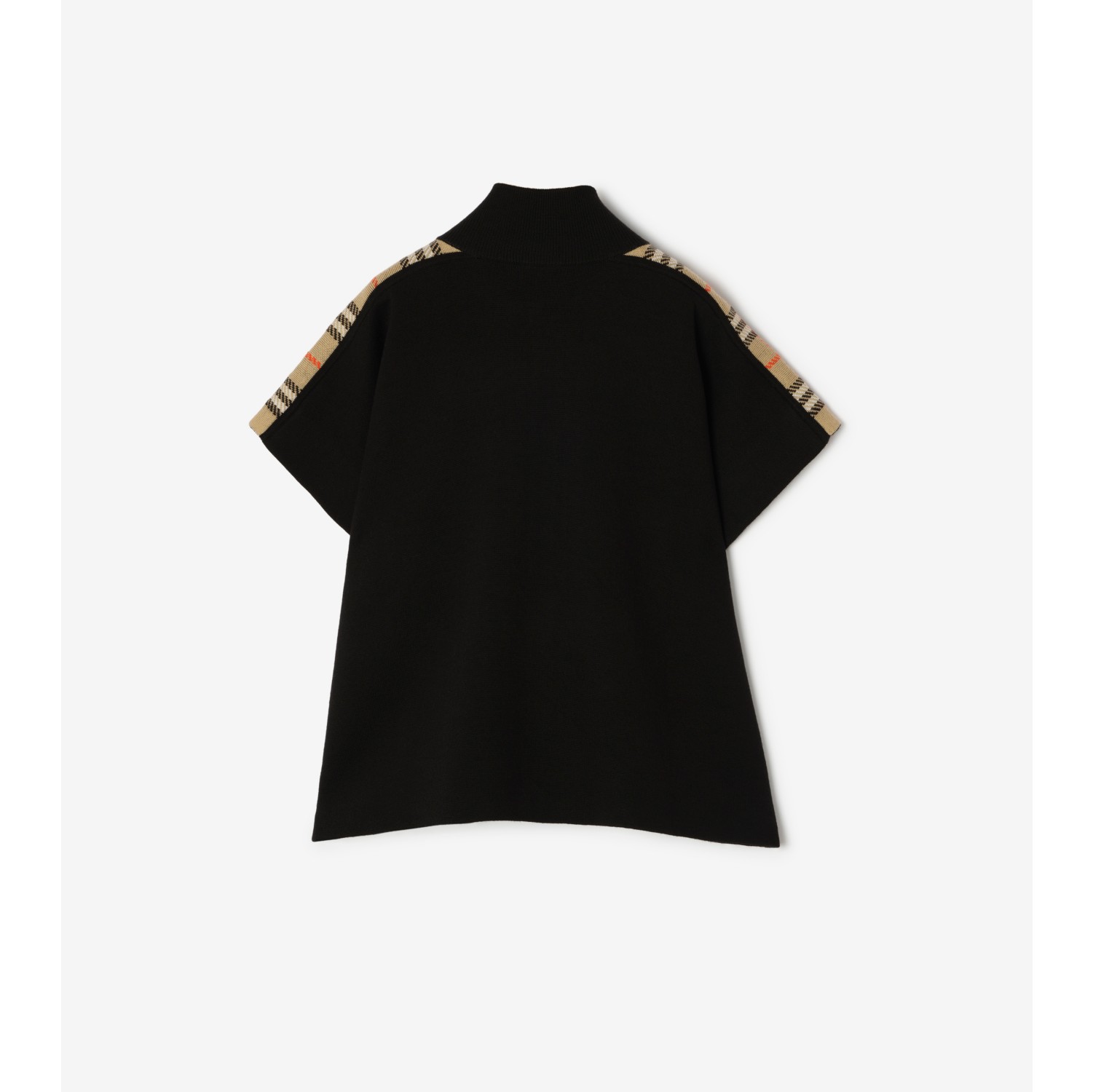 Check Trim Wool Cape