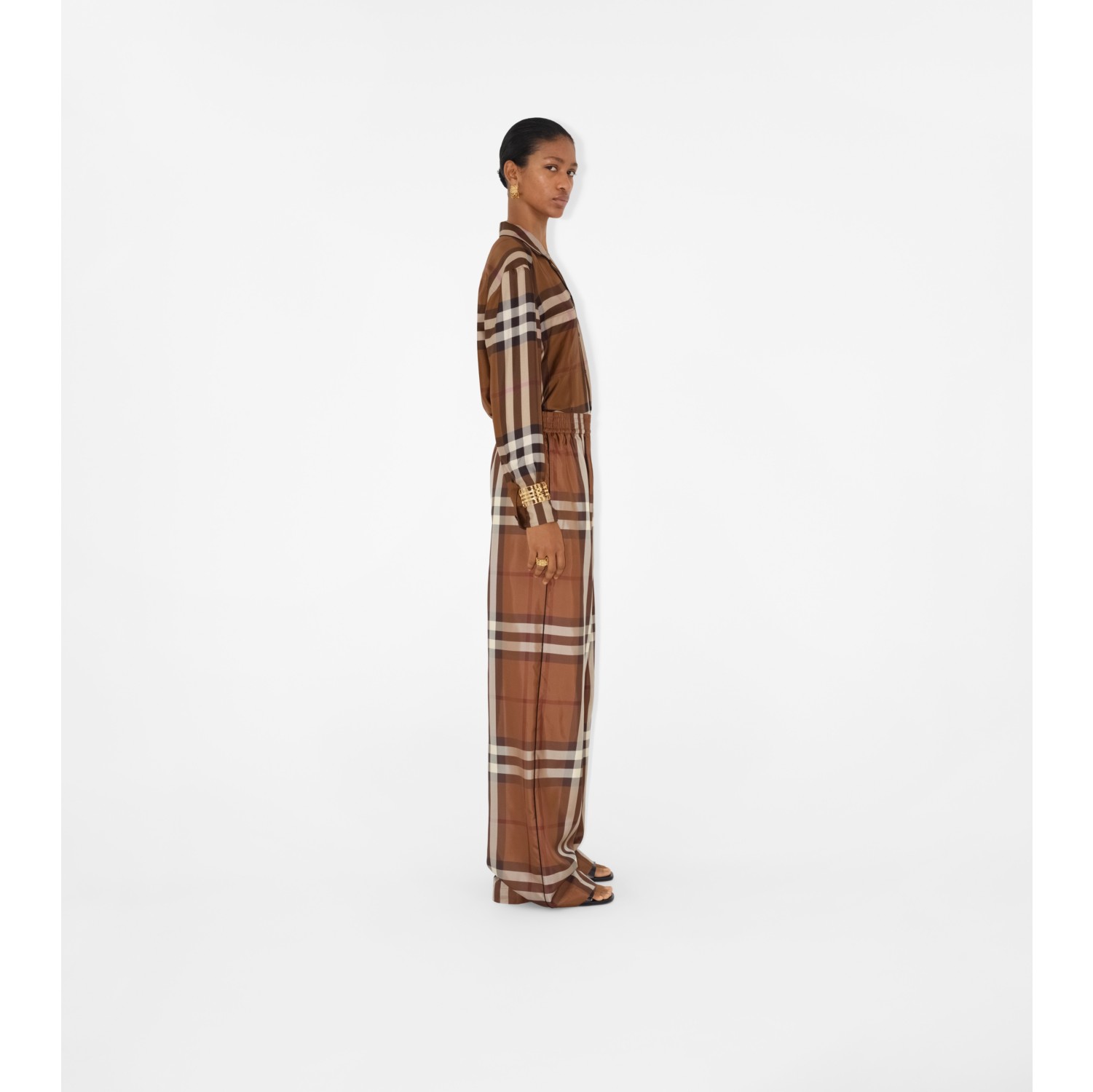 Check Silk Pyjama Trousers in Dark birch brown - Women | Burberry® Official