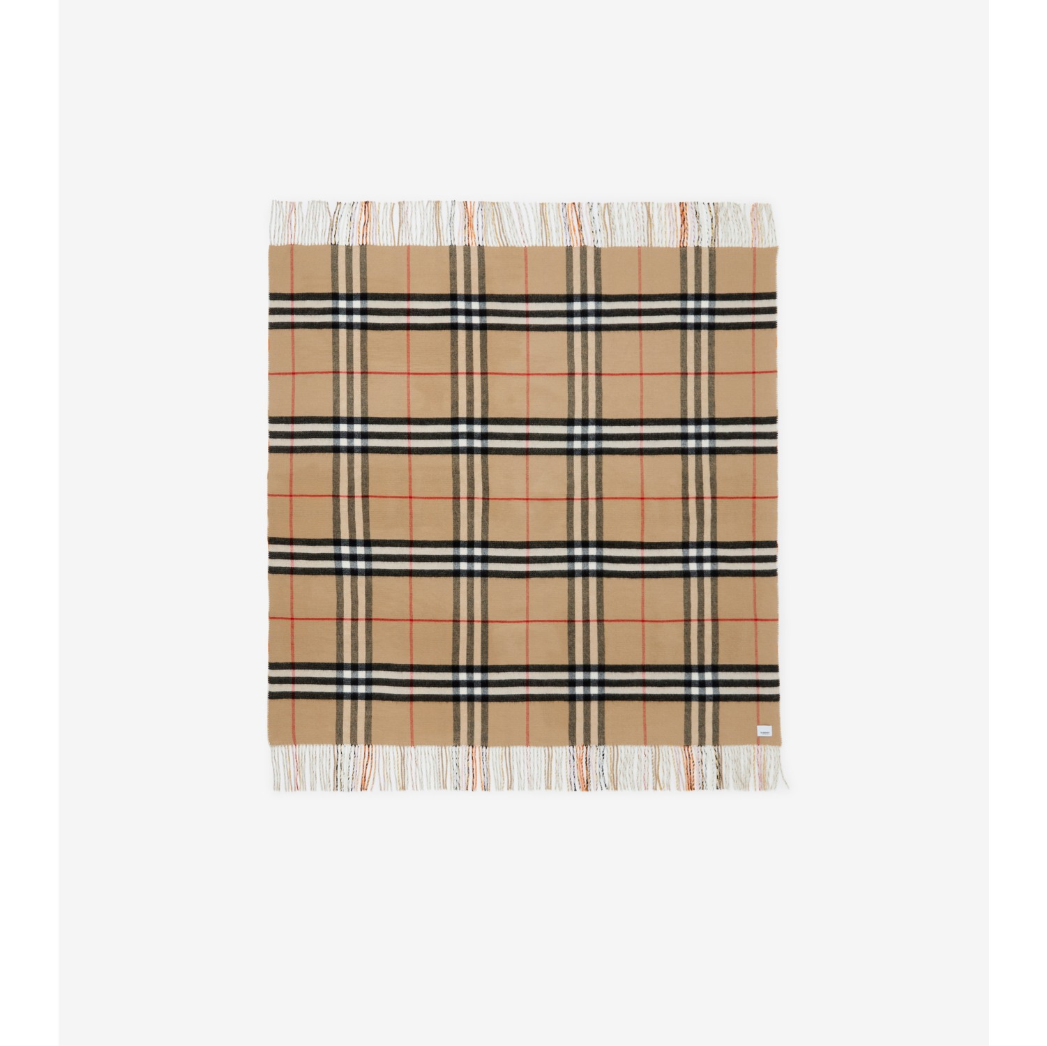 Check Cashmere Wool Reversible Blanket in Archive Beige/orange Women