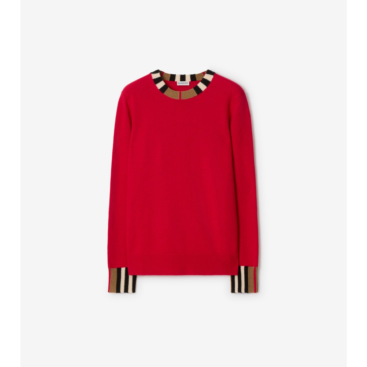 Burberry Icon Stripe Trim Wool Cashmere Sweater In Red