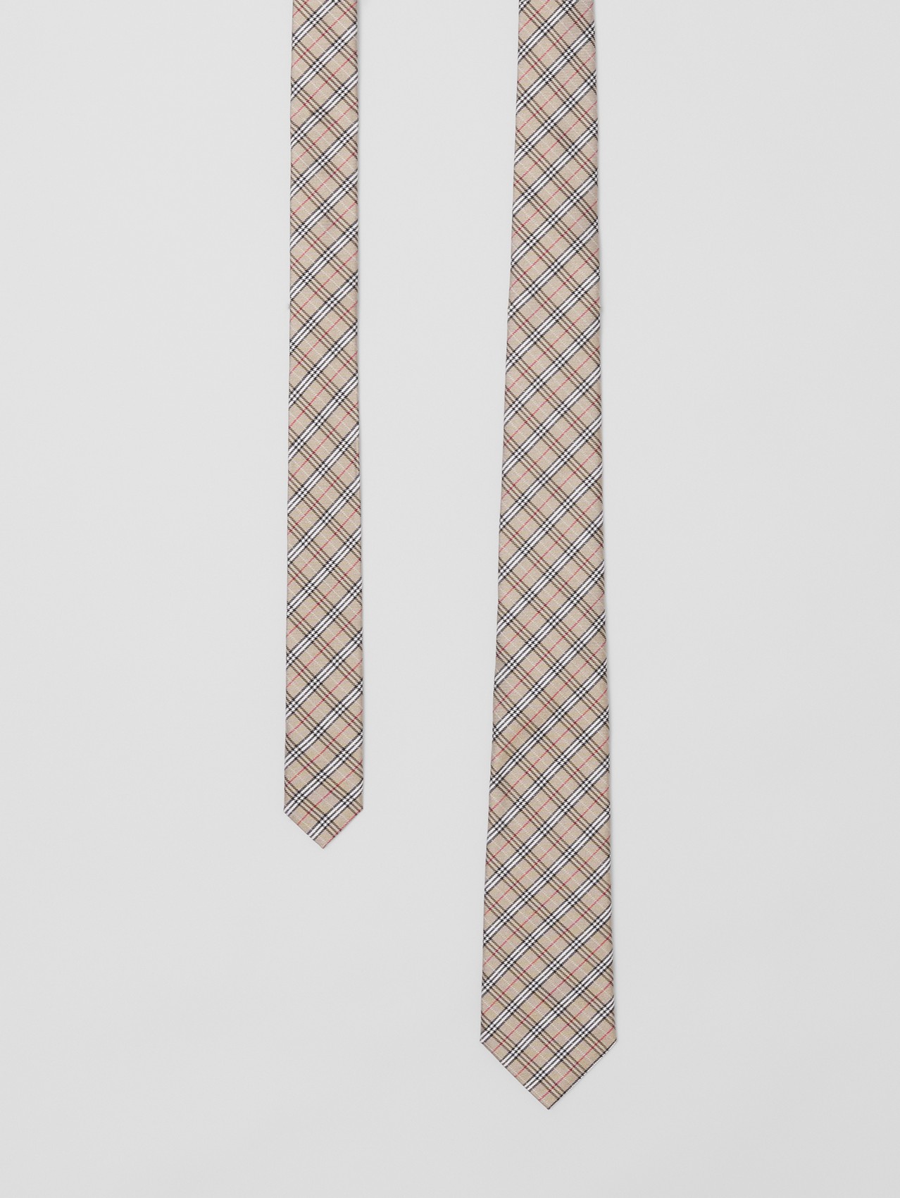 Corbata de pala clásica en seda con motivo de microcuadros en jacquard (Beige Vintage)