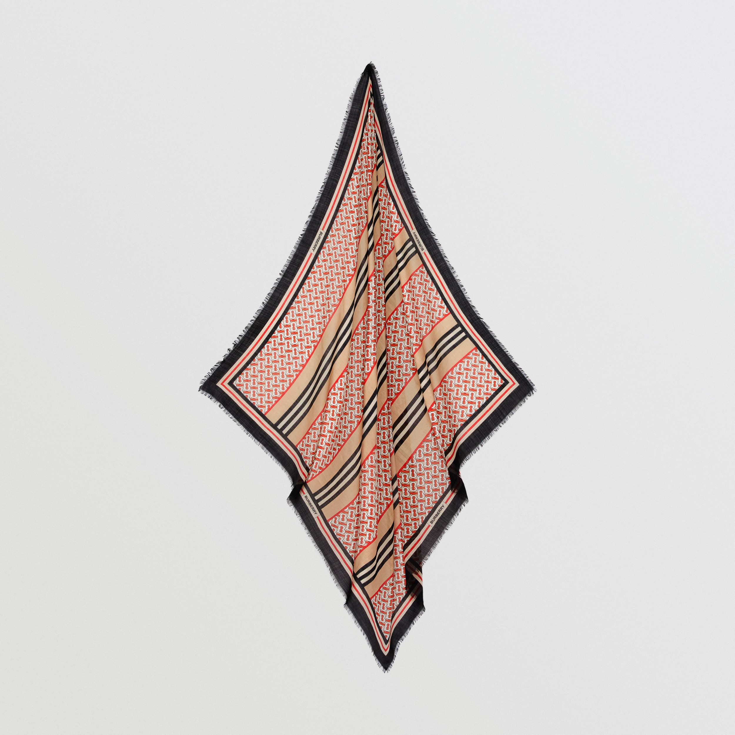 Pañuelo cuadrado grande en lana y seda con collage (Bermellón) | Burberry® oficial - 3