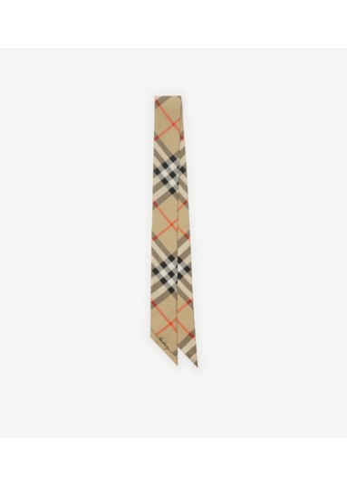 Skinny Contrast Check Silk Scarf