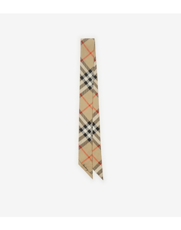 Skinny scarf de seda com estampa Check contrastante