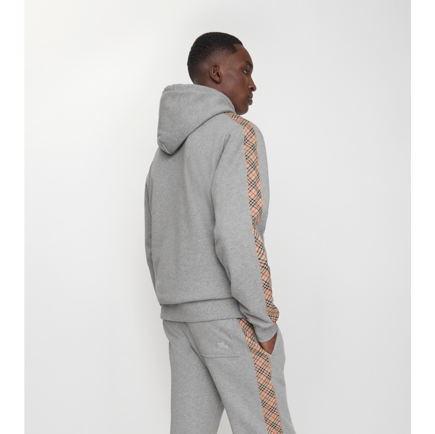 Check Trim Cotton Hoodie
