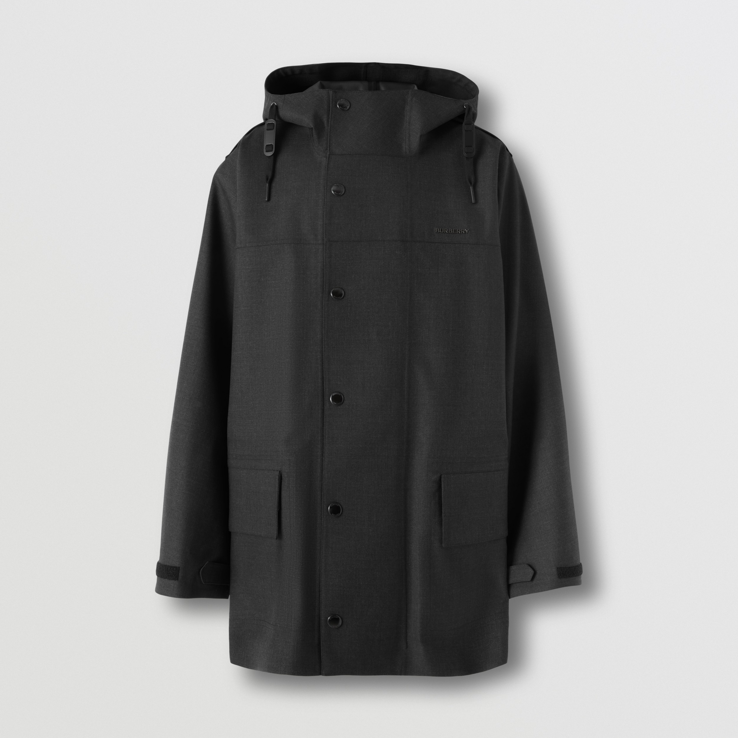 Wool Blend Hooded Jacket in Charcoal Melange - Men | Burberry® Official - 4