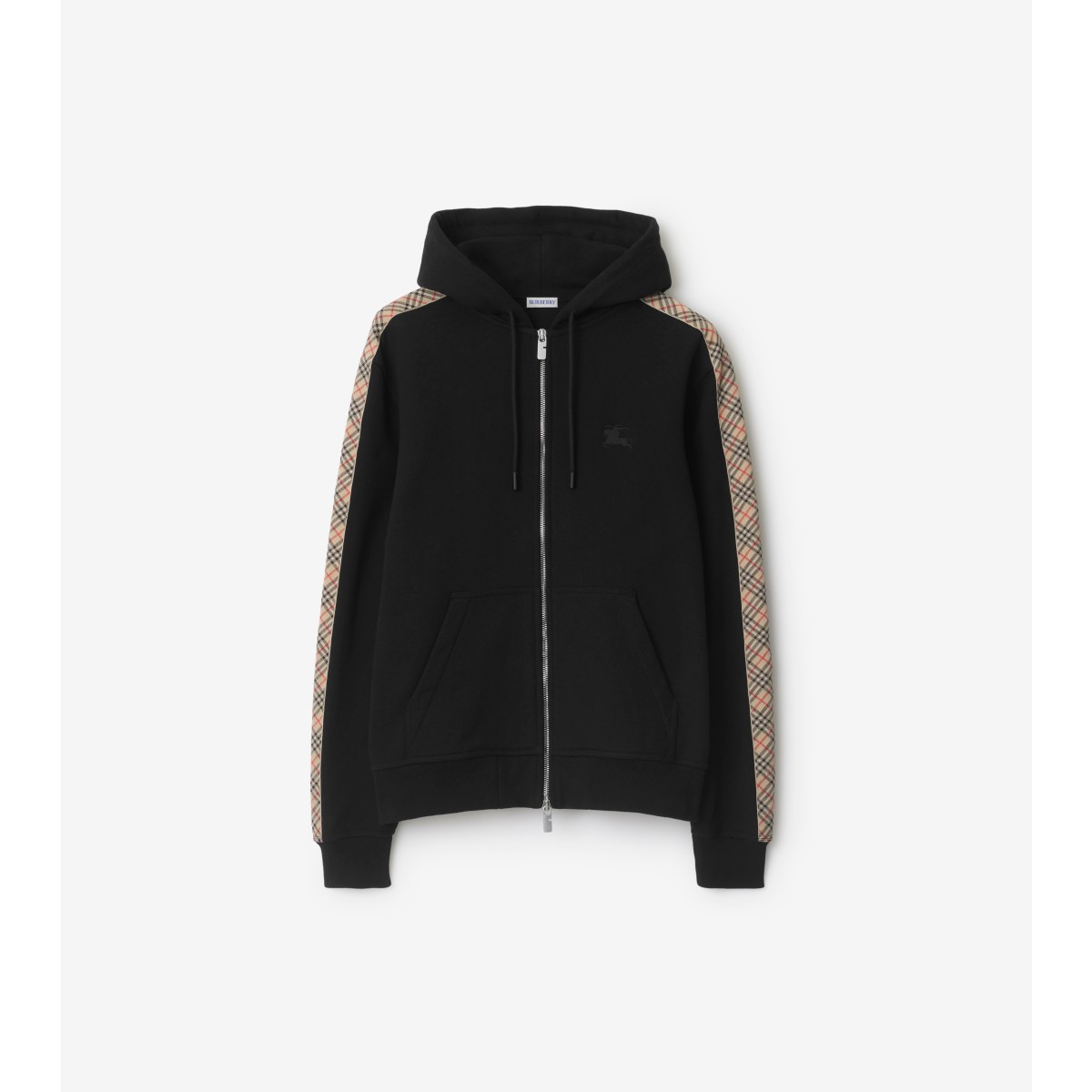 Burberry Ekd Embroidered Check Trim French Terry Full Zip Hoodie