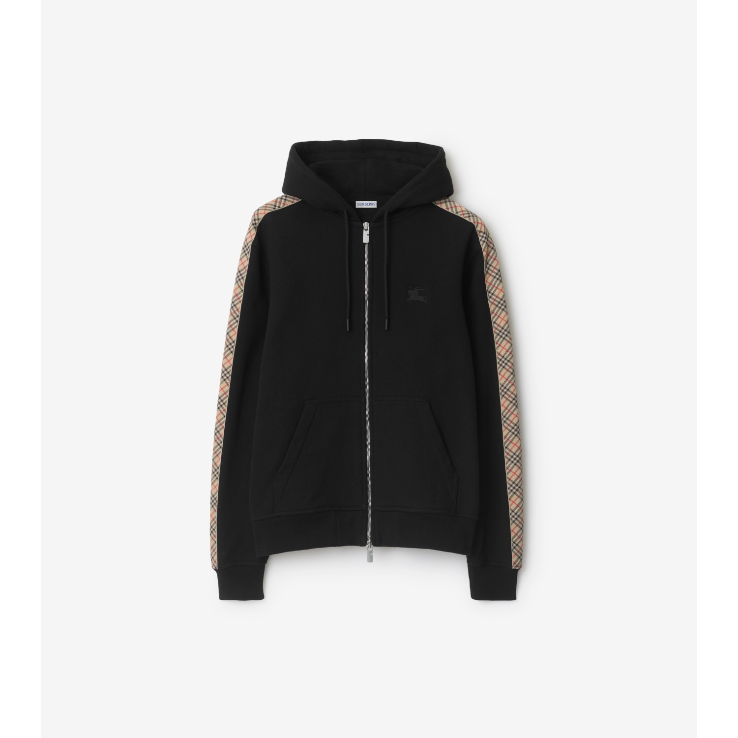 Check Trim Cotton Zip Hoodie