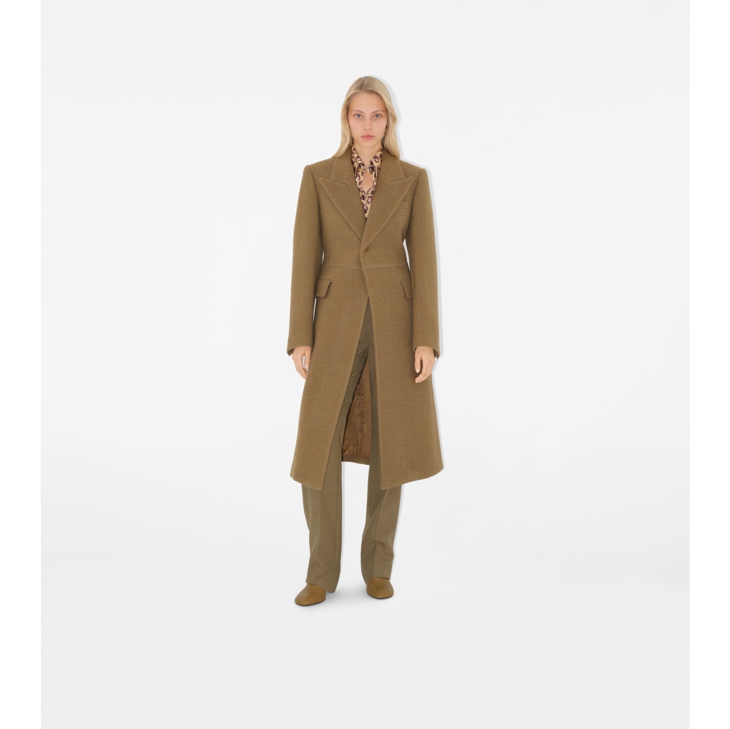 Wool Tailored Coat in Straw linden Women Silk Burberry Official