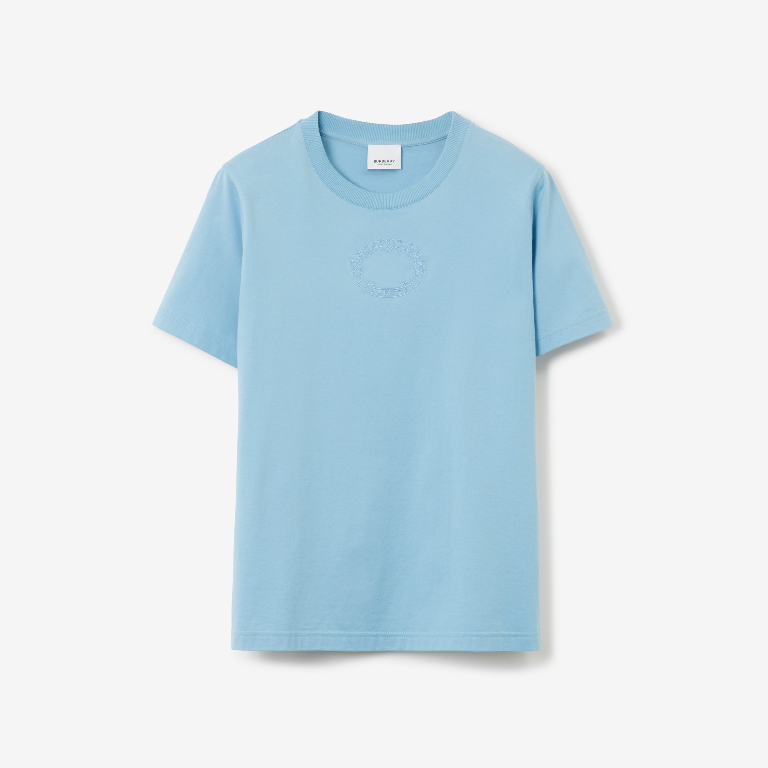 Oak Leaf Crest Cotton T-shirt in Cool Denim Blue - Women | Burberry® Official - 1