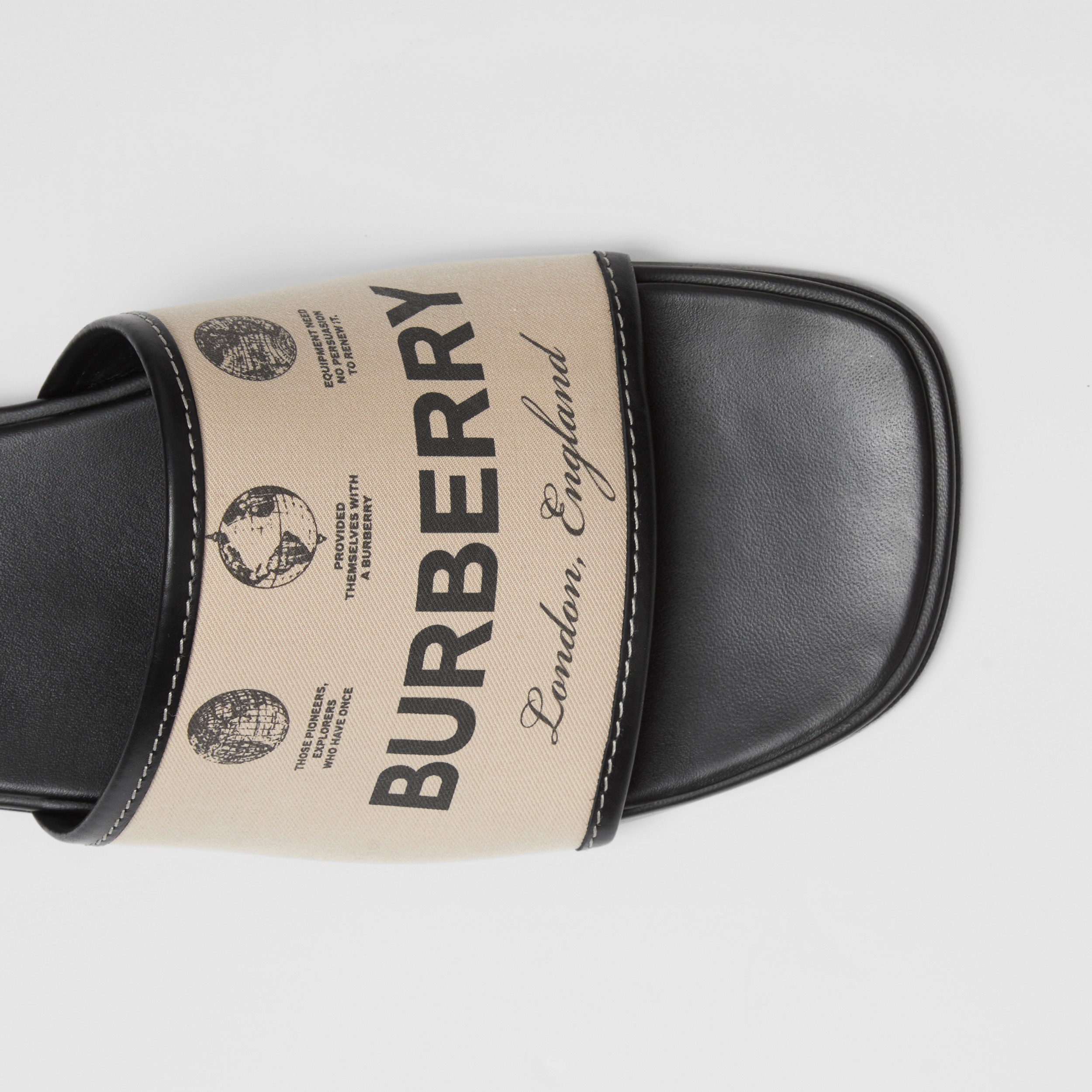 Label Print Gabardine and Leather Slides in Beige - Women | Burberry® Official - 2
