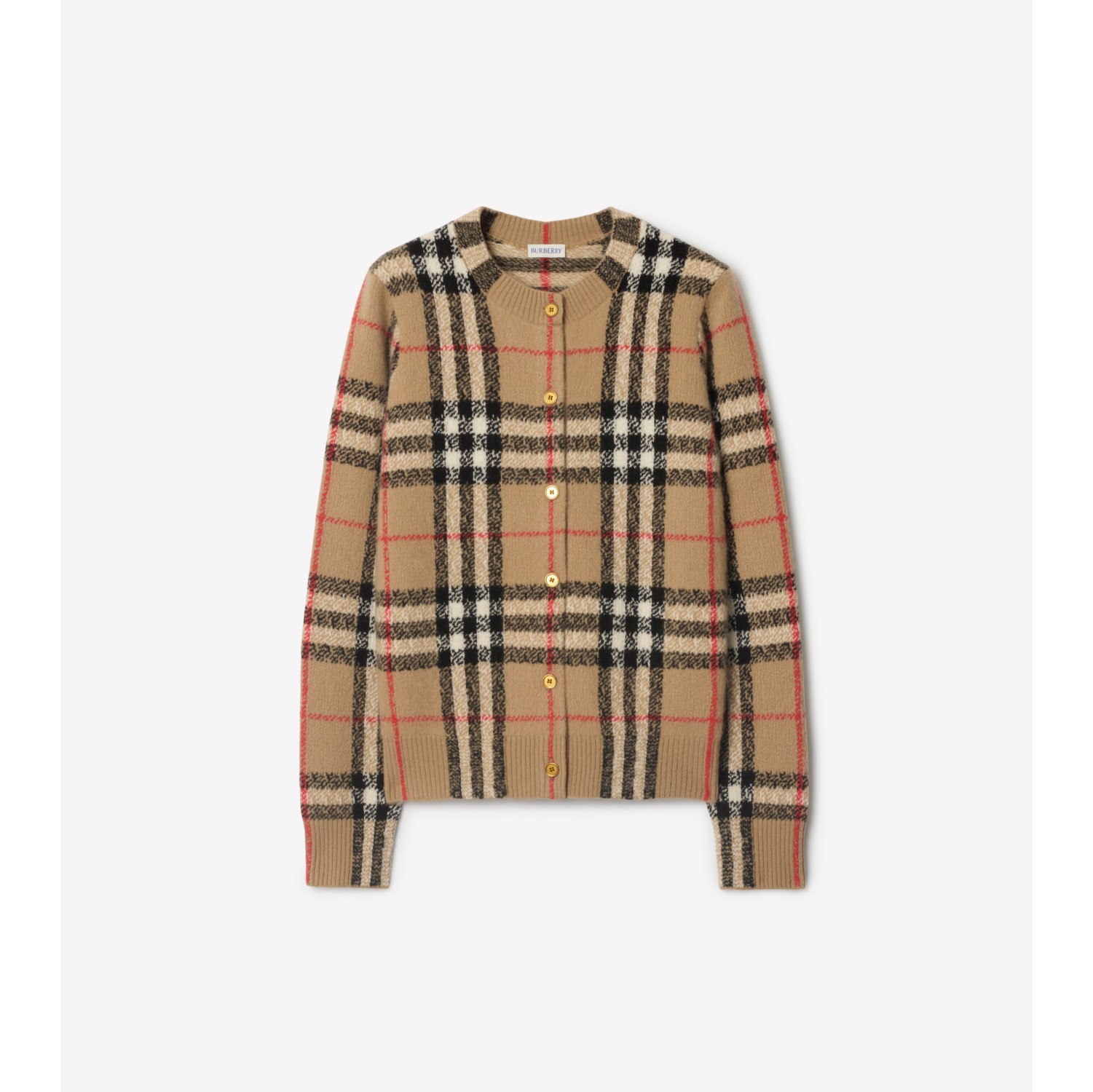 Check Cashmere Wool Cardigan