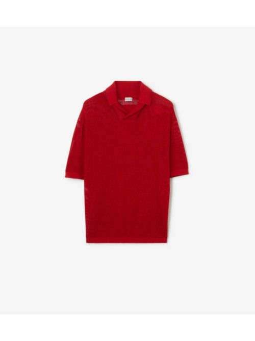 Burberry Silk Cotton Mesh Polo Shirt In Red