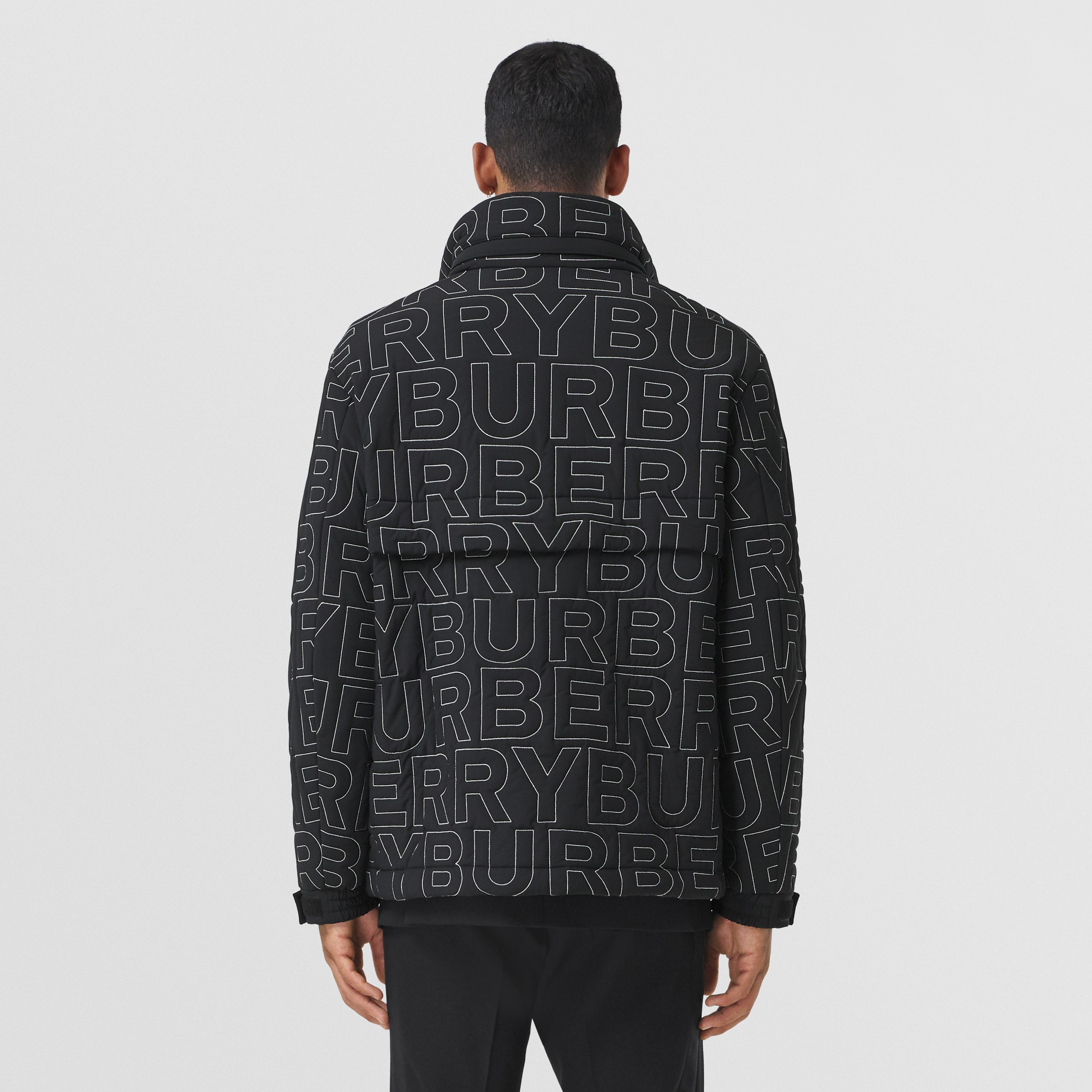 Embroidered Logo Packaway Hood Stretch Nylon Jacket in Black - Men | Burberry® Official - 3