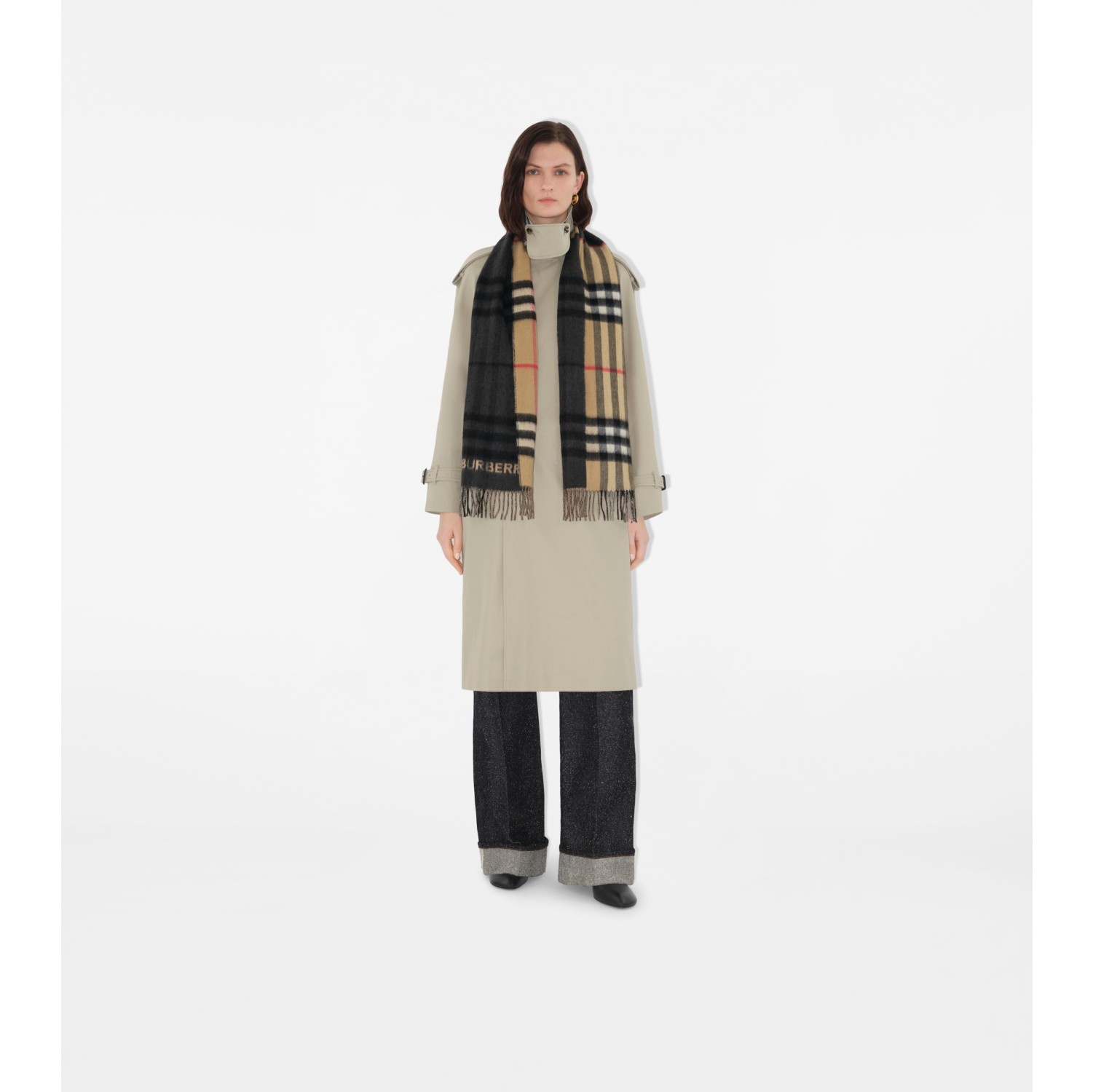 Cachecol de cashmere com estampa Check contrastante