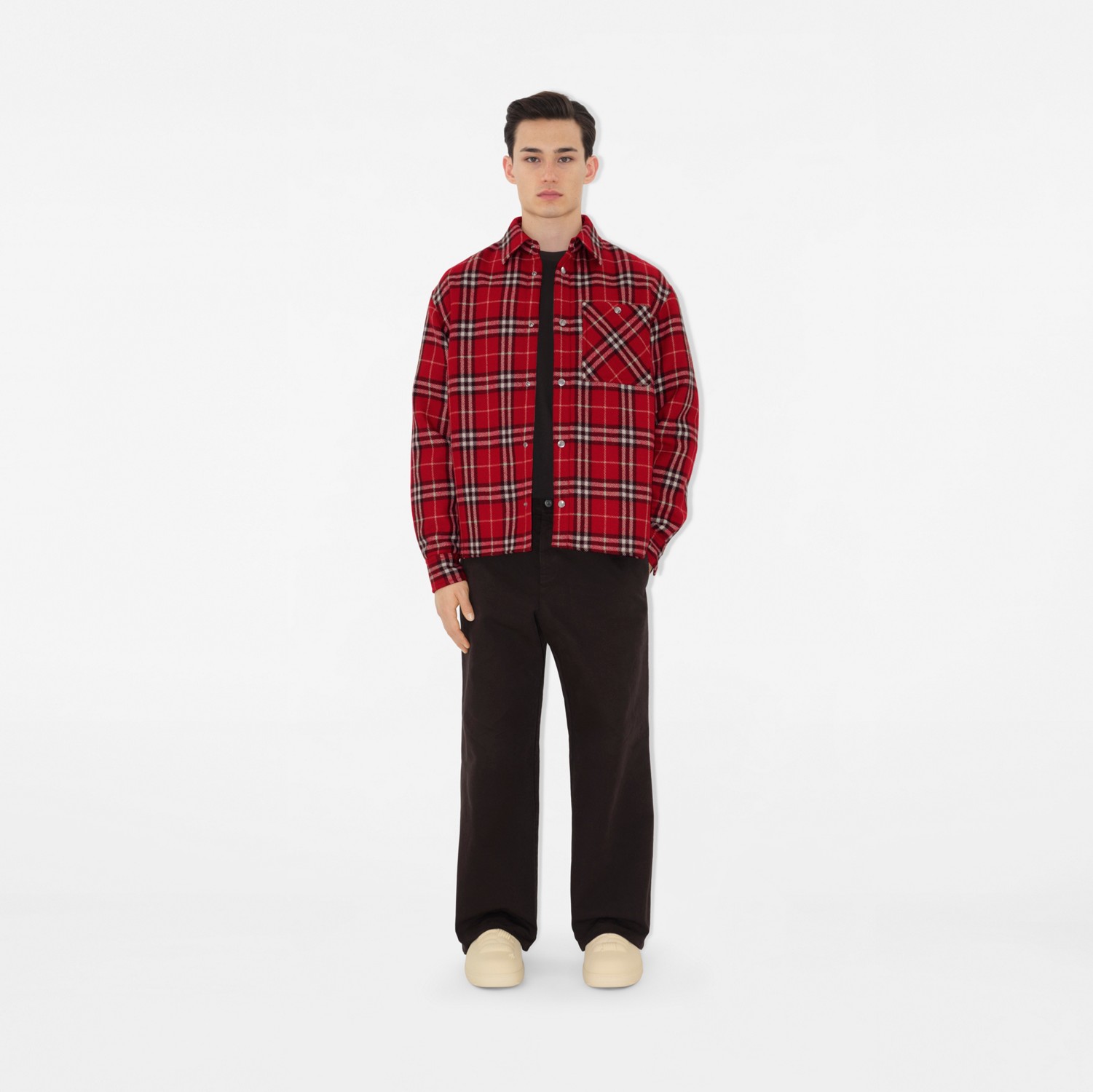 Check Wool Overshirt in Geranium - Men | Burberry® Official Check Wool Overshirt in Geranium - Men | Burberry® Official
